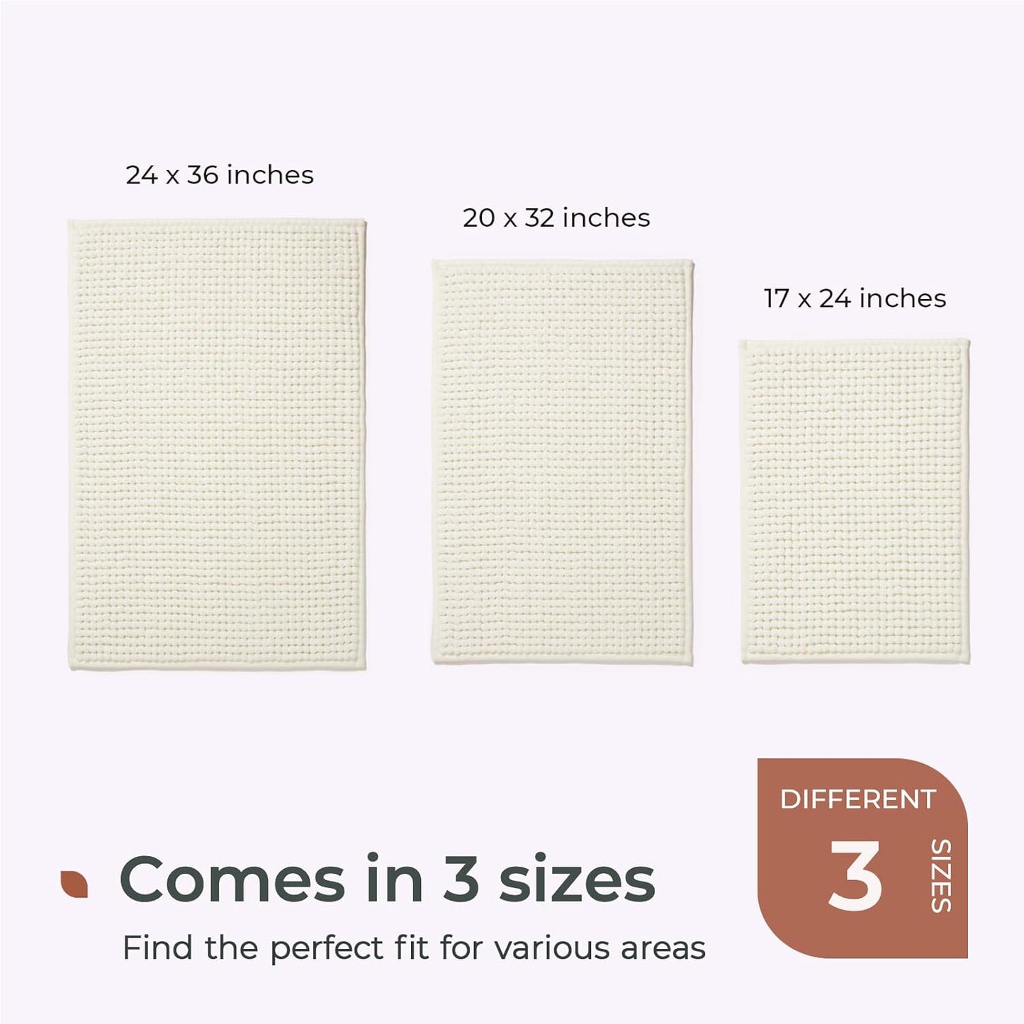 FRESHMINT Thick Chunky Chenille Bathroom Rug 17"x24", Non Slip Bath Mat, Soft Bathroom Decor, Cute Shower Mat, Water Absorbent, Washable, Cream White