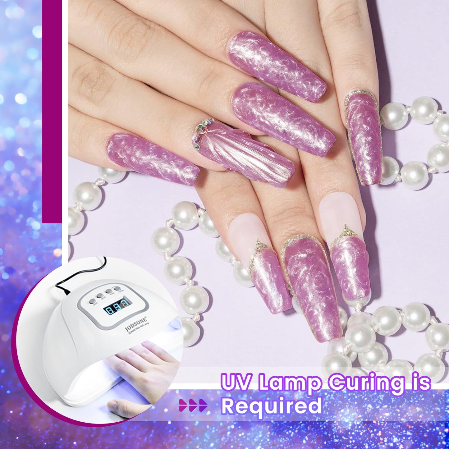 JODSONE 10ml Gel Nail Polish Set Glitter 6Colors Dark Green Glitter Pink Deep Blue Gel Polish Lacquer Glossy Art for Nail and Salon Need U V Lamp