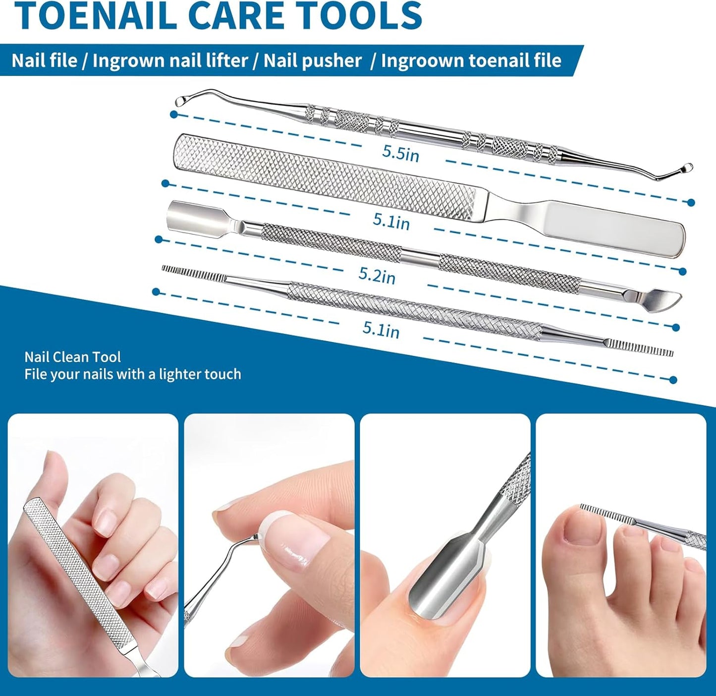 Professional Ingrown Toenail Clippers 7-Piece Set – 360° Rotating Nail Clipper, Toenail Lifter & Wide Opening Nipper | Podiatrist-Recommended Foot Care Kit for Thick & Ingrown Nails