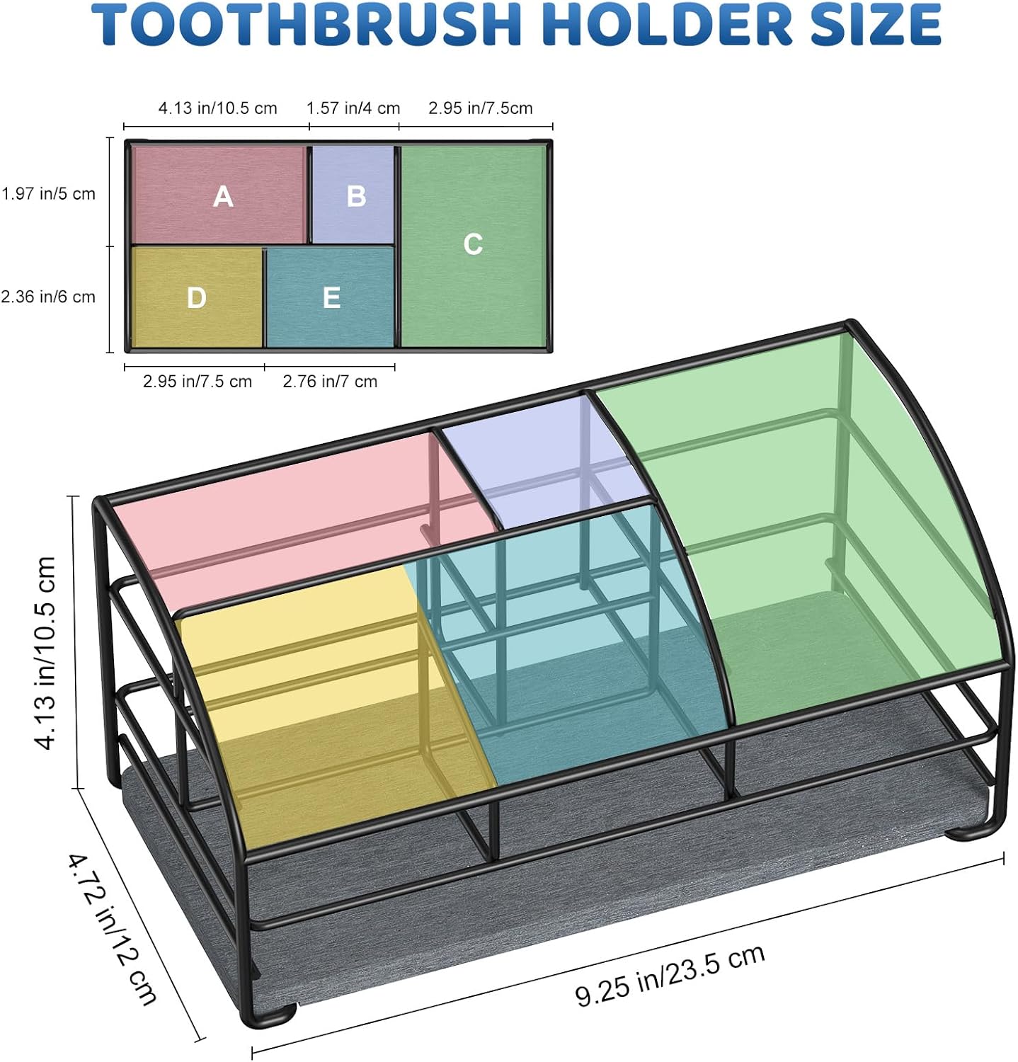 Luxspire Toothbrush Holders, 5 Slots Bathroom Counter Organizer with Diatomaceous Earth Tray, Stainless Steel Toothbrush Holder for Bathroom Kitchen Dressers Accessories, Black