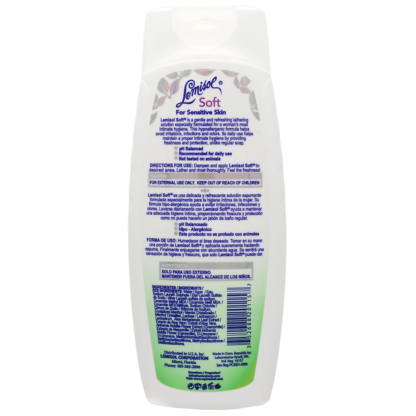 LEMISOL Soft Feminine Wash, Fragrance-Free for Sensitive Skin, 12.5 Fl Oz Bottle
