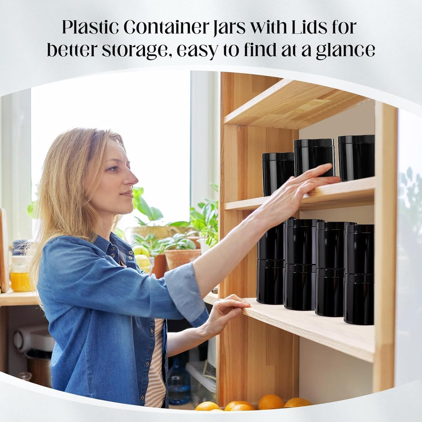 SATINIOR 12 Pack 16 oz Plastic Container Jars with Lids Round Clear Travel Cosmetic Container Slime Jar for Toiletries, Lotion, Cream, Ointment, Makeup, Rhinestone, Sample, Kitchen Storage(Pure Black)