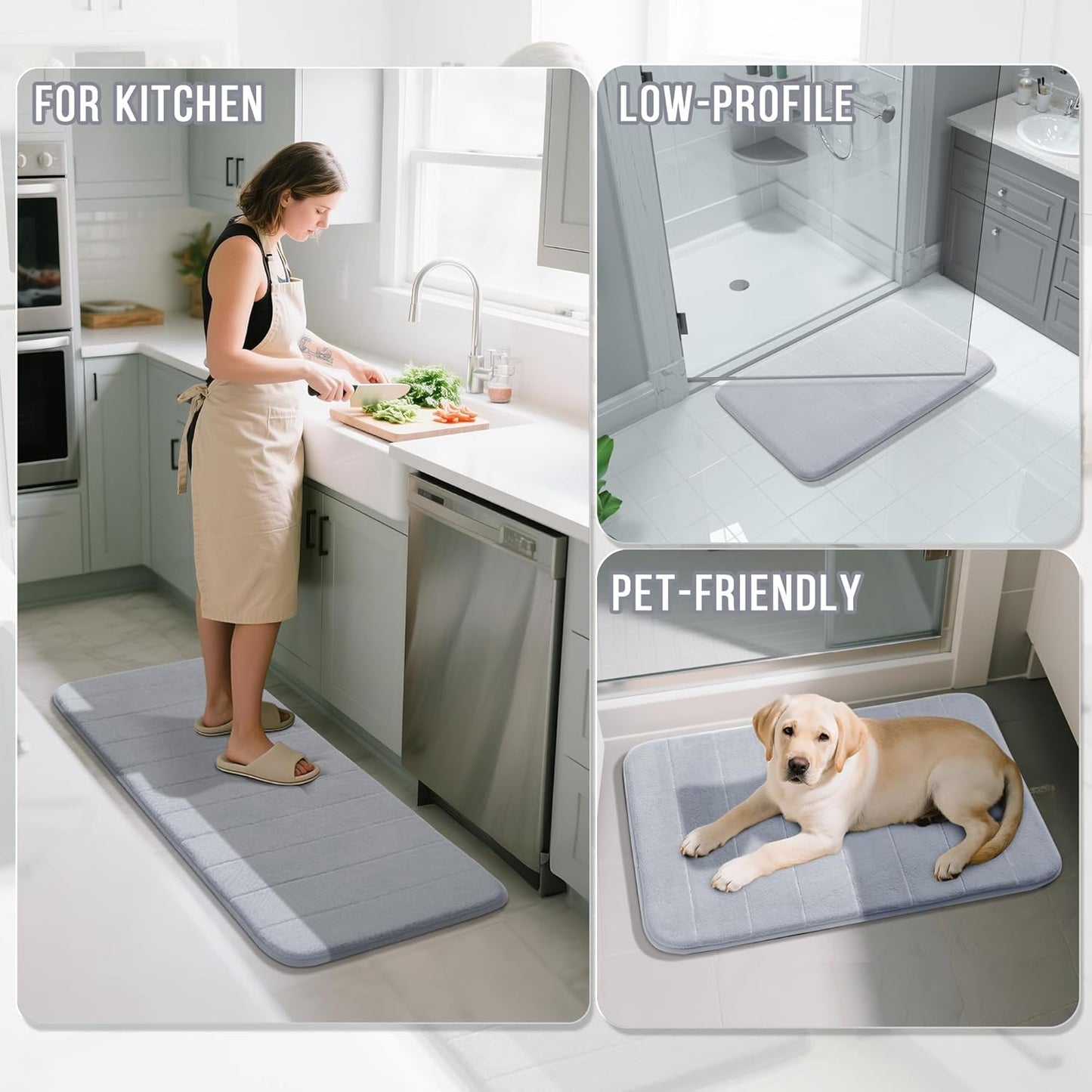 Yimobra Bathroom Runner 55"x24", Non Slip Memory Foam Bath Mat, Super Soft Water Absorbent Hallway Carpet, Machine Washable Rug for Vanity Tub Shower, Silver