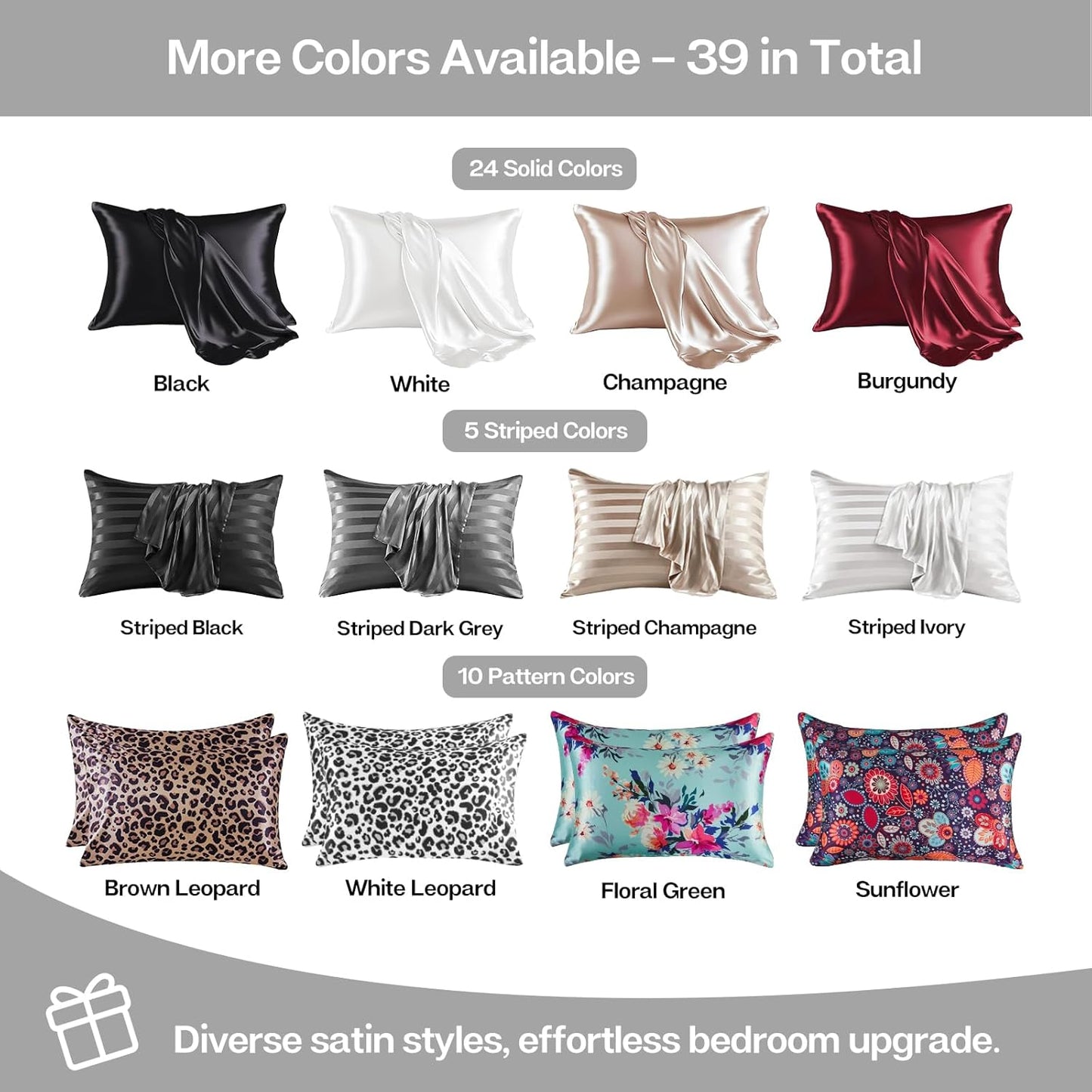 MR&HM Satin Pillowcase for Hair and Skin, Silk Satin Pillowcase 2 Pack, Standard Size Pillow Cases Set of 2, Silky Pillow Cover with Envelope Closure (20x26, Silver Grey)