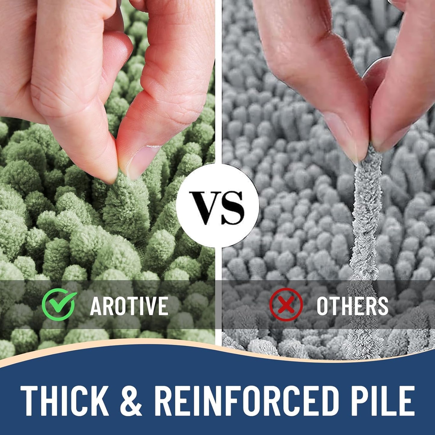 Arotive Luxury Chenille Bathroom Rug Mat, Extra Soft Thick Absorbent Shaggy Bath Rugs, Non-Slip Machine Wash Dry, Plush Bath Mats for Bathroom, Shower and Tub, 70x24, Sage Green