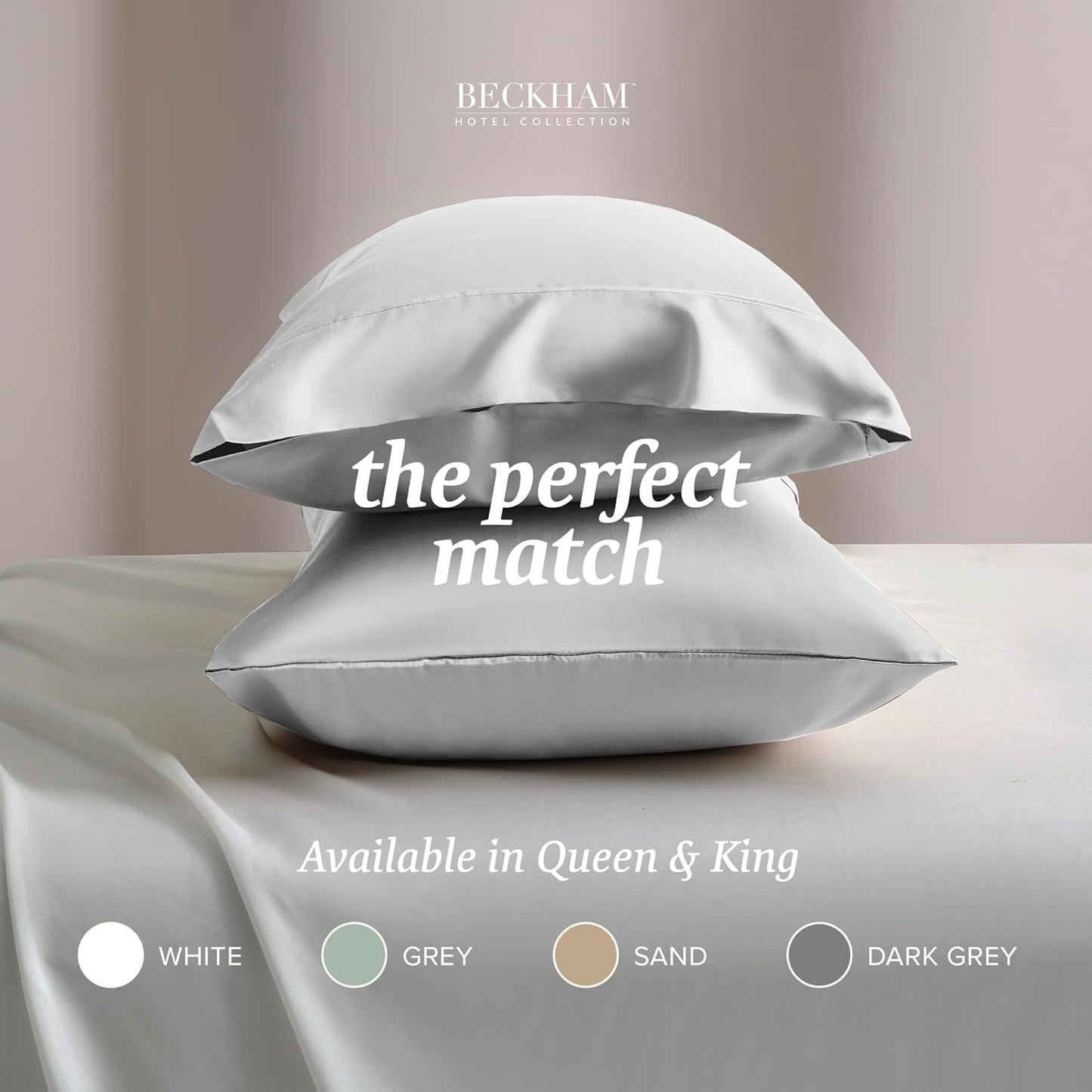 Beckham Hotel Collection Bed Pillowcases King Size Set of 2, 500TC 100% Cotton, Luxury Sateen Bedding, Open End, Breathable, Moisture-Wicking, White