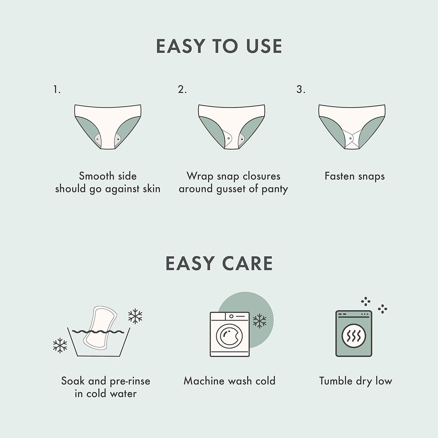 Rael Reusable Pads, Organic Cotton Cover Pad - Postpartum and Period Essential, Heavy Absorbency, Thin Cloth, Leak-Free, Washing Machine Safe (3 Count, Overnight)