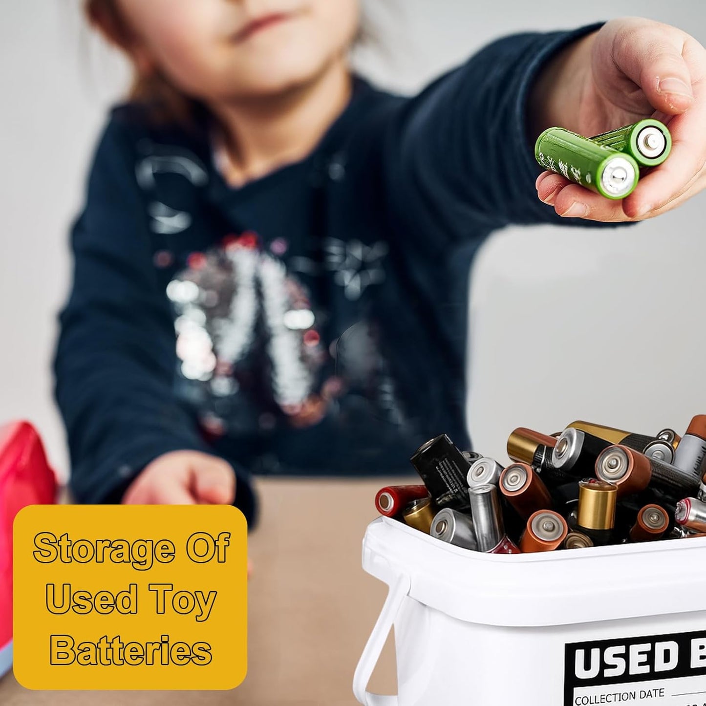 Baderke Disposal Battery Container Applied Dry-Cell 1.32 Gallon Capacity Battery Recycling Bin Storage