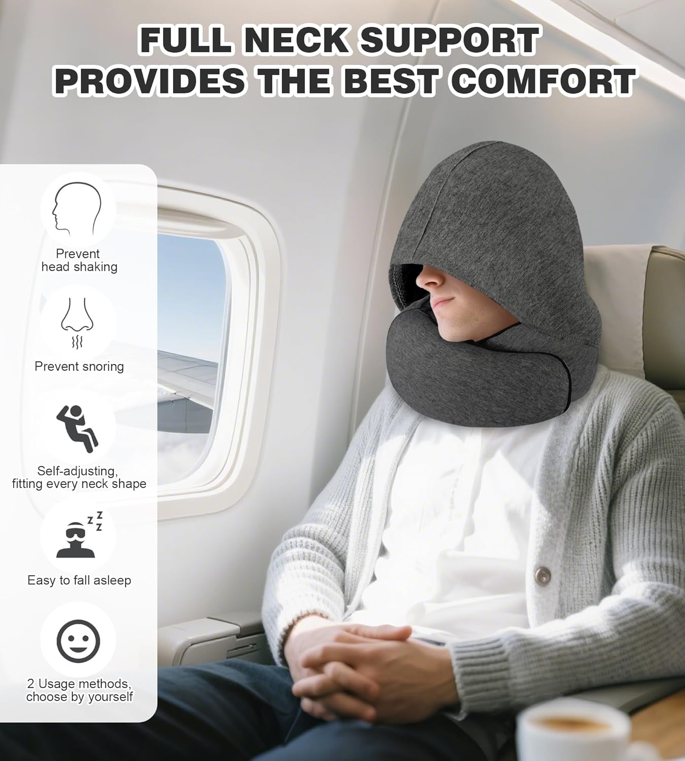 Hidden hat Airplane Travel Neck Pillow, Memory Foam Long-Distance Travel Neck Pillow, Suitable for use on Planes, in Cars and When Sleeping in The Office, Protecting Your Neck.