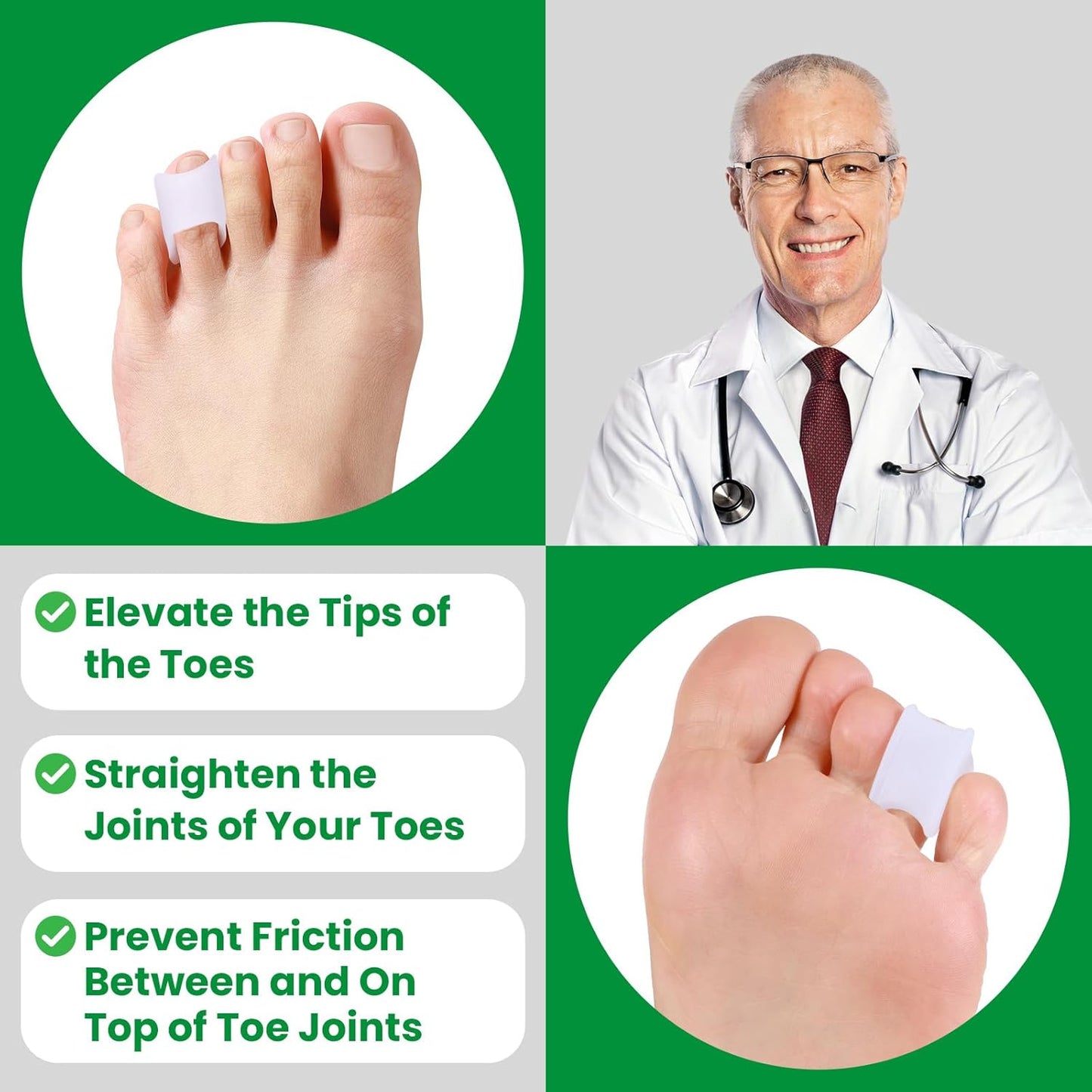 Bukihome Hammertoe Corrector - 6 Pack Toe Splints - Soft Gel Toe Straighteners - Realign Bent, Curled, Crooked, Claw, Hammer Toes - Toe Corrector for Men and Women, Small Sizes (White)