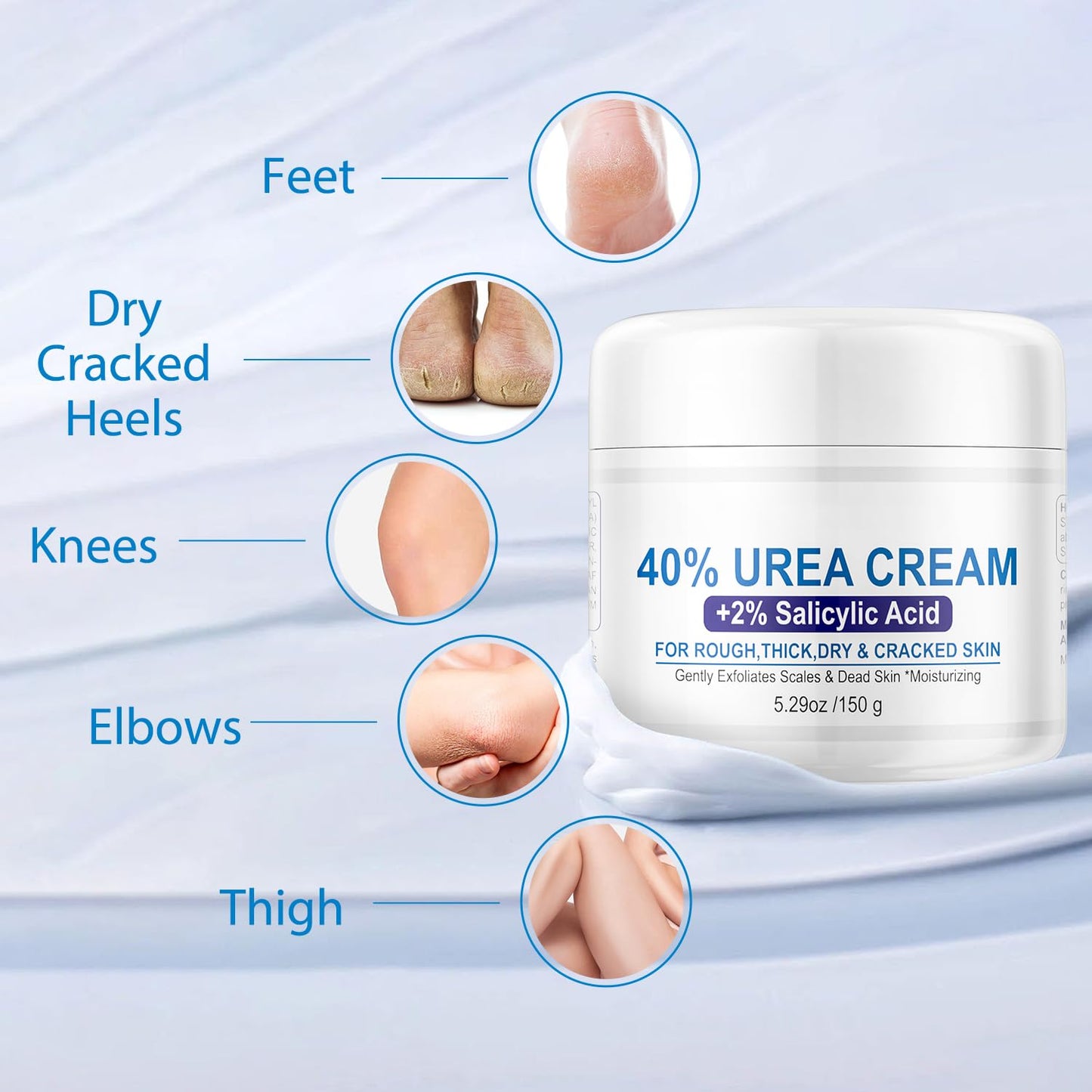Urea Cream 40 Percent for Feet,40% Urea 2% Salicylic Acid Foot Cream,Foot Cream and Hand Cream with Cocos Nucifera Oil,Tea Tree,Aloe Vera,Vitamin E (5.29 OZ/150g)