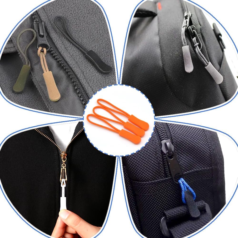 Ruidee 50 Pieces Zipper Pulls Zipper Tabs Zipper Pull Cord Extender Replacement Zipper Pulls for Backpacks, Jackets, Luggage, Purses, Handbags(Orange)