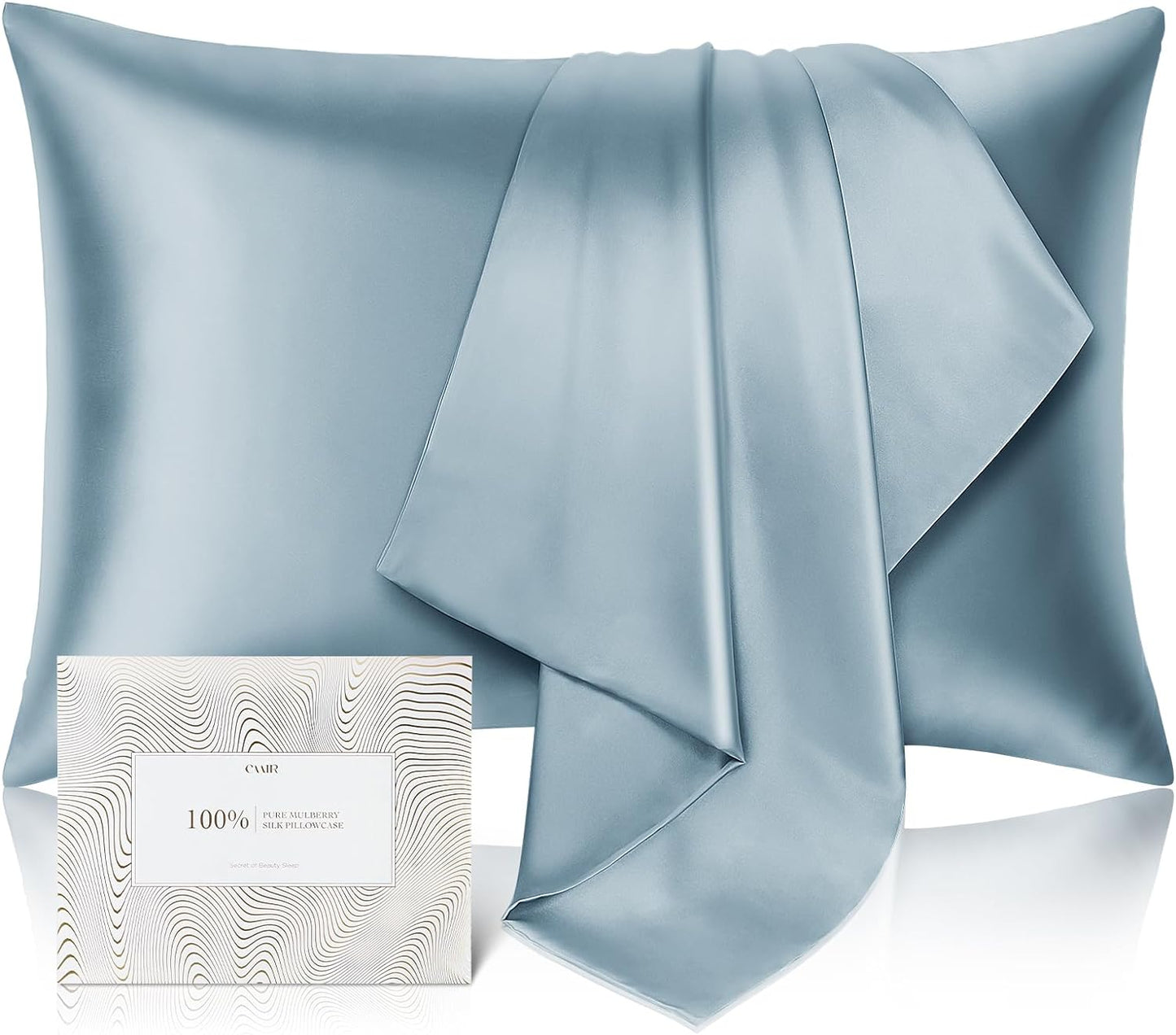 100% Pure Mulberry Silk Pillowcase for Hair and Skin - Allergen Resistant Dual Sides,600 Thread Count Silk Bed Pillow Cases with Hidden Zipper,1pc,King Size,Grey Blue