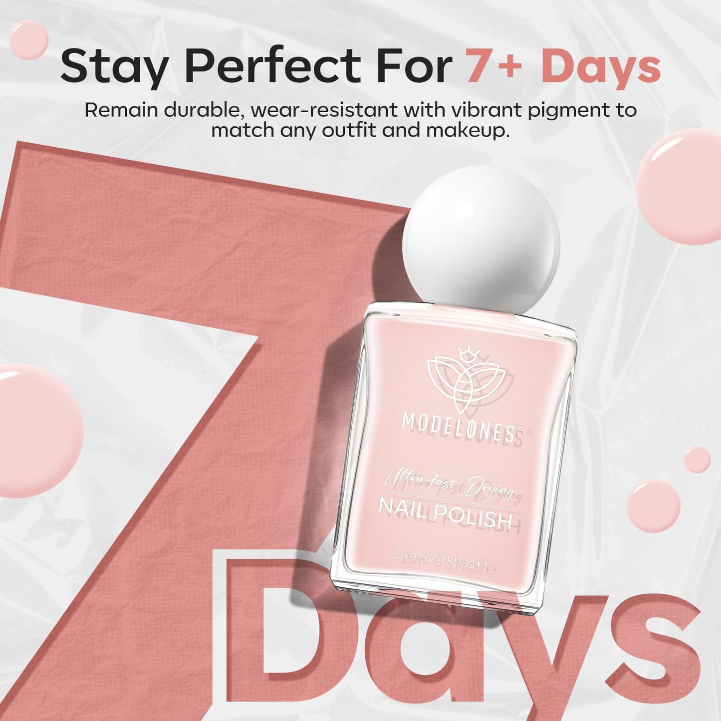 modelones Pastel Pink Nail Polish, Light Pale Pink 15 ml Quick Dry Nail Lacquer Strengthener Long Last Shine Fingernail Toe Nail Art DIY Home Travel Manicure Gift for Women Girls 0.5 Fl Oz