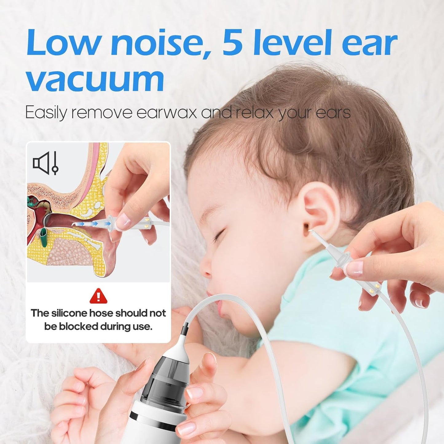 Ear Wax Vacuum,Ear Vacuum Suction,5 Levels,LED, Sucker Soft, Reusable Ear Wax Removal Kit,USB Charging, for Kids & Adult,Swimmers