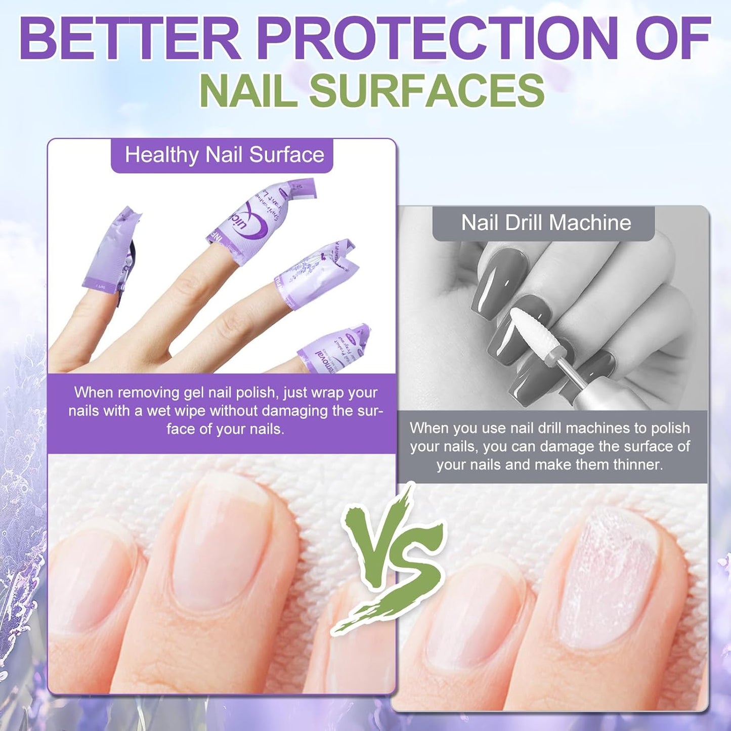 NXJ INFILILA Nail Polish Remover Pads, Nail Polish Remover Wipes, 100pcs Individually Wrapped Bulk Set Fingernail Travel Polish Remover for Nail Supplies(Lavender Fragrance)