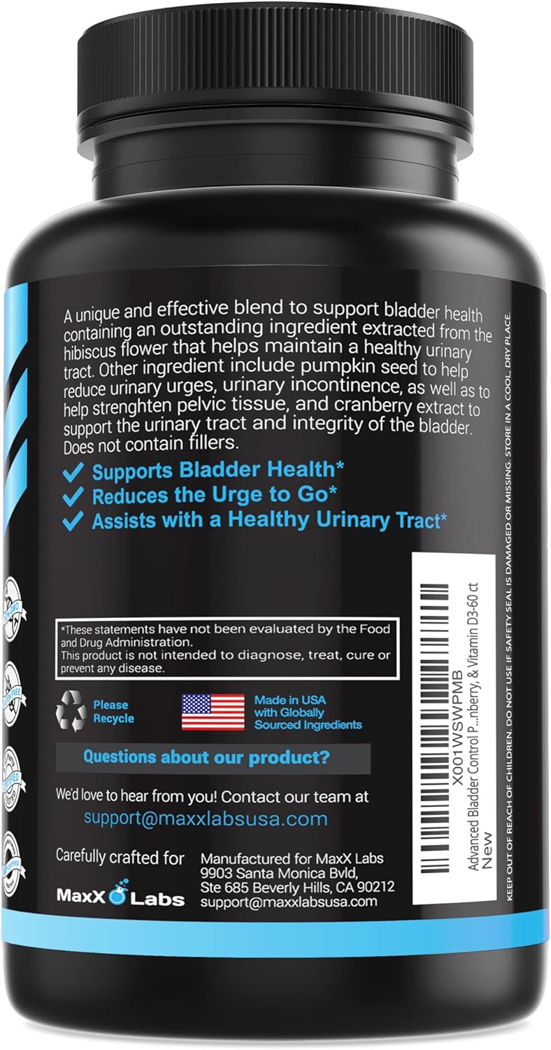 Advanced Bladder Control Supplements for Women & Men - Supports Urinary Tract Health - Helps Overactive Bladder & Urinary Tract Infection - Cranberry Pills w/Pumpkin Seed Oil Extract