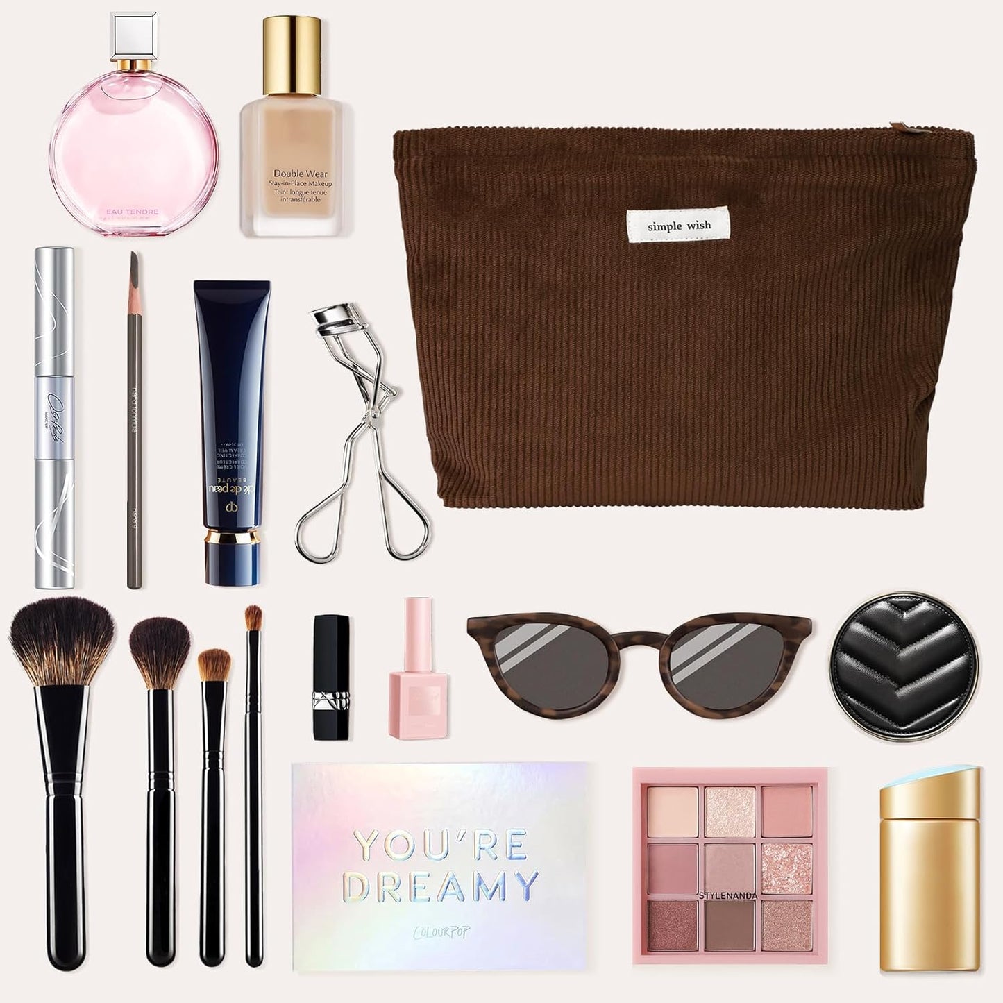 Wudygirl Makeup Bag Cosmetic Bags for Women Large Capacity Travel Toiletry Bag Corduroy Makeup Bag Organizer Zipper Pouch (Coffee)