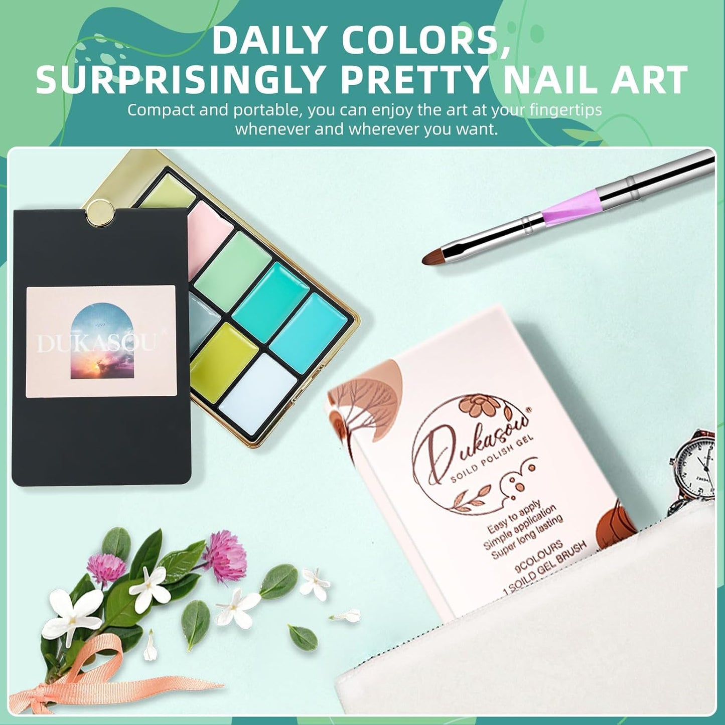 Solid Gel Nail Polish Set, 9 Colors Green Blue Solid Cream Gel Polish Palette with Brush, Solid Ombre Nail Polish for Women DIY Manicure Art