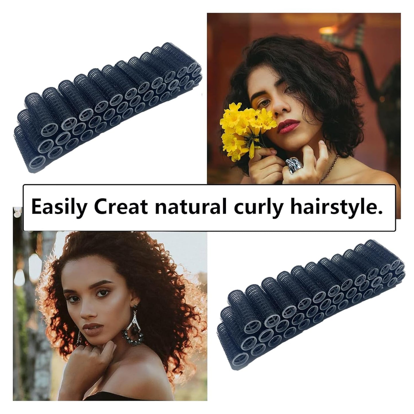 36PCS Self Grip Small Hair Curlers Heatless Roller Hair Curlers Pro Salon Hairdressing Curler DIY Curly Hairstyle Hair Rollers Tools Rat Tail Comb for Women Medium Short Hair(0.8x2.4in-black)