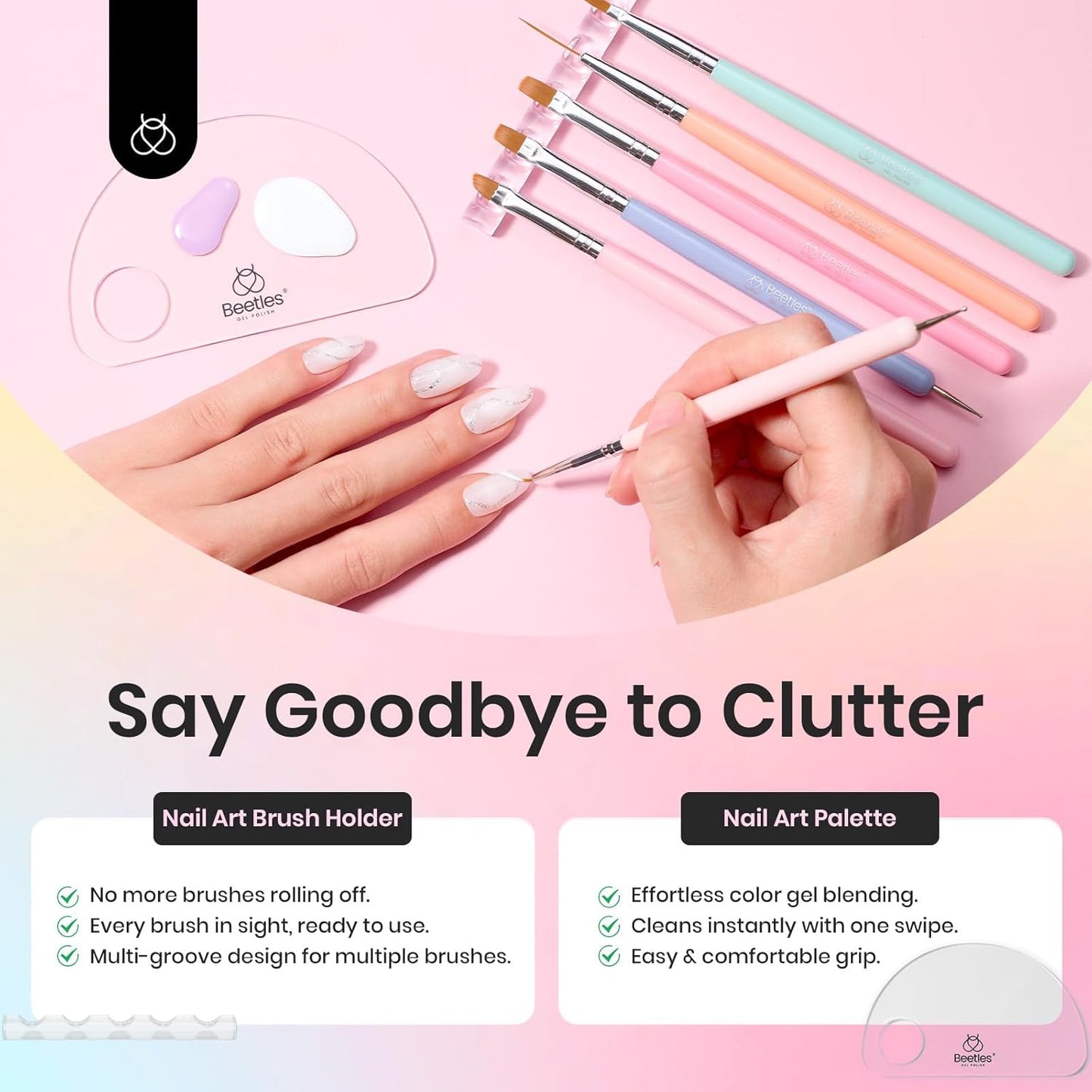 Beetles Nail Art Brushes Set 7 Pcs Double-ended Nail Art Brushes Kit Gel Polish Design Pen Liner Brush Petal Painting Brush Oval Brush Flat Brush Gradient Brush Dotting Pen Gifts for Women