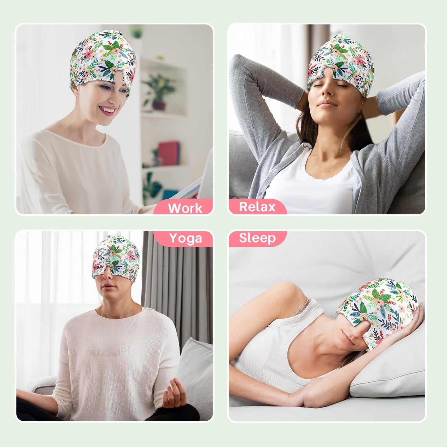 ZNÖCUETÖD Migraine Headache Relief Cap Hat, Head ice Pack Wrap Cooling Gel Ice Beanie Cold Cap Hot/Cold Compress Therapy for Sinus, Stress, Tension, Head Pain Relief - Reusable Men & Women (White)