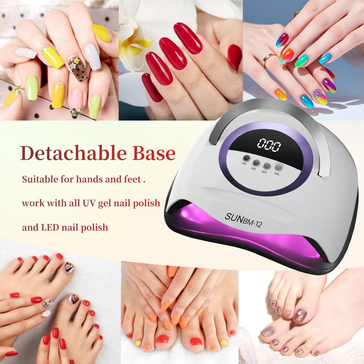 UV LED Nail Lamp with 72 Beads, 300W Nail Curing Lamps for Gel Polish with Automatic Sensor/4 Timer Setting,Led Nail Dryer, Professional Nail Art Drying Tools for Fingernail and Toenail.BM-12 PRO