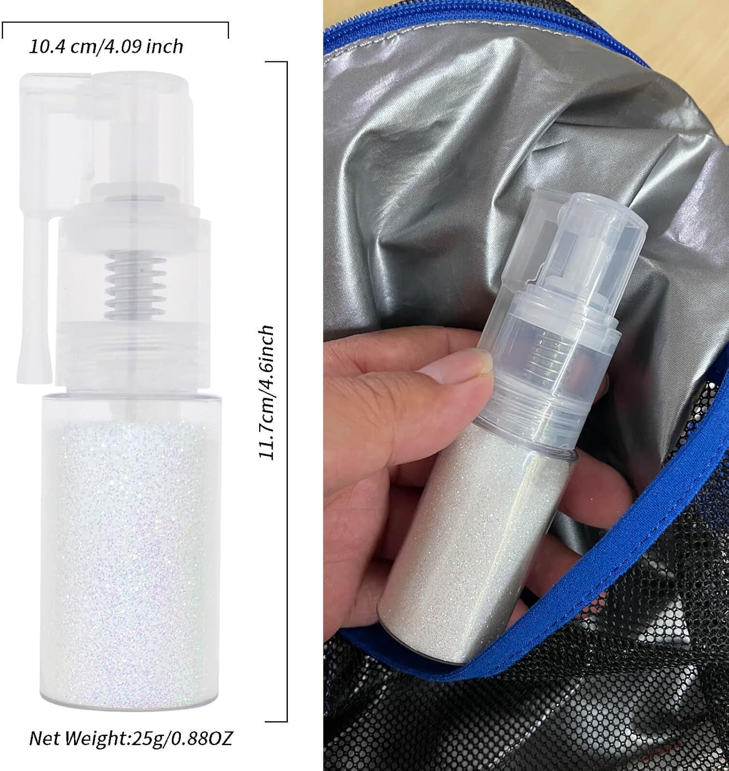 MEICOLY White Hair and Body Glitter Spray,25g/0.88OZ,Shinny Sparkle Glitter Spray for Clothes,Loose Shimmer Hairspray for Festival Rave Makeup/Stage Performance,Lightweight