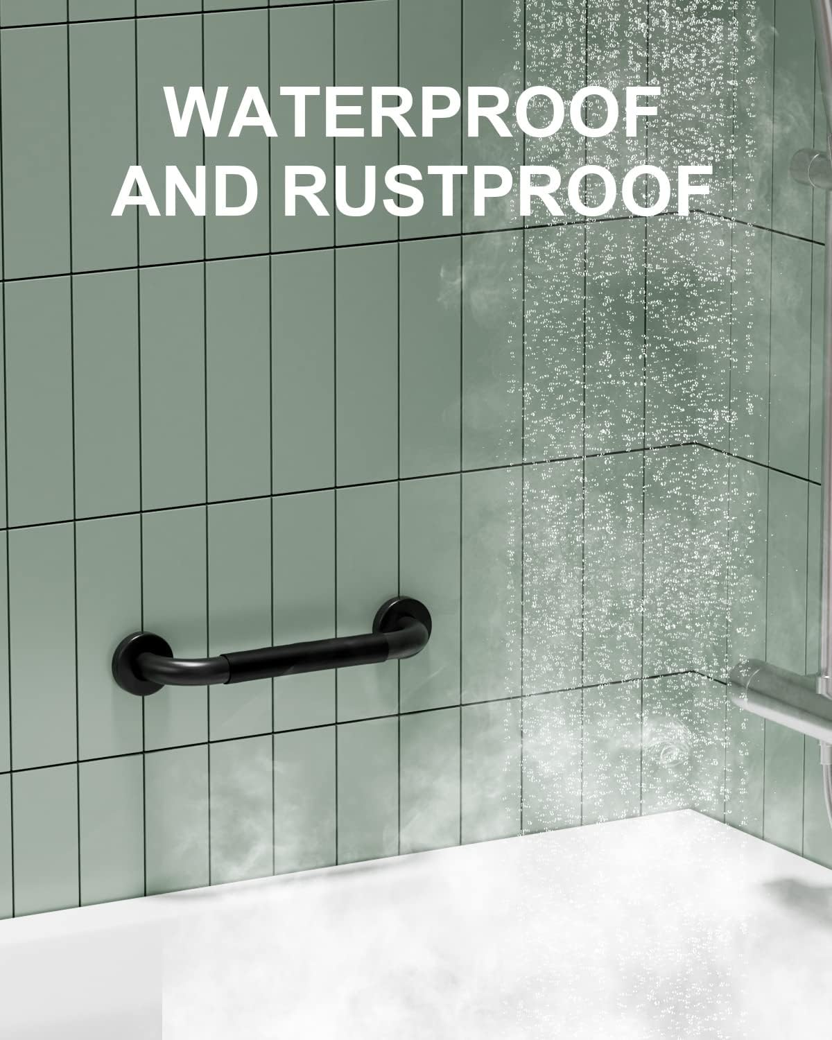 12 Inch Black Shower Grab Bar w/Anti Slip Rubber Grip, Munzong 2 Pack Stainless Steel Bathroom Grab Bar, Bathroom Balance Bar,Safety Handrail Support,Handicap Injury Elderly Senior Assist Bath Handle