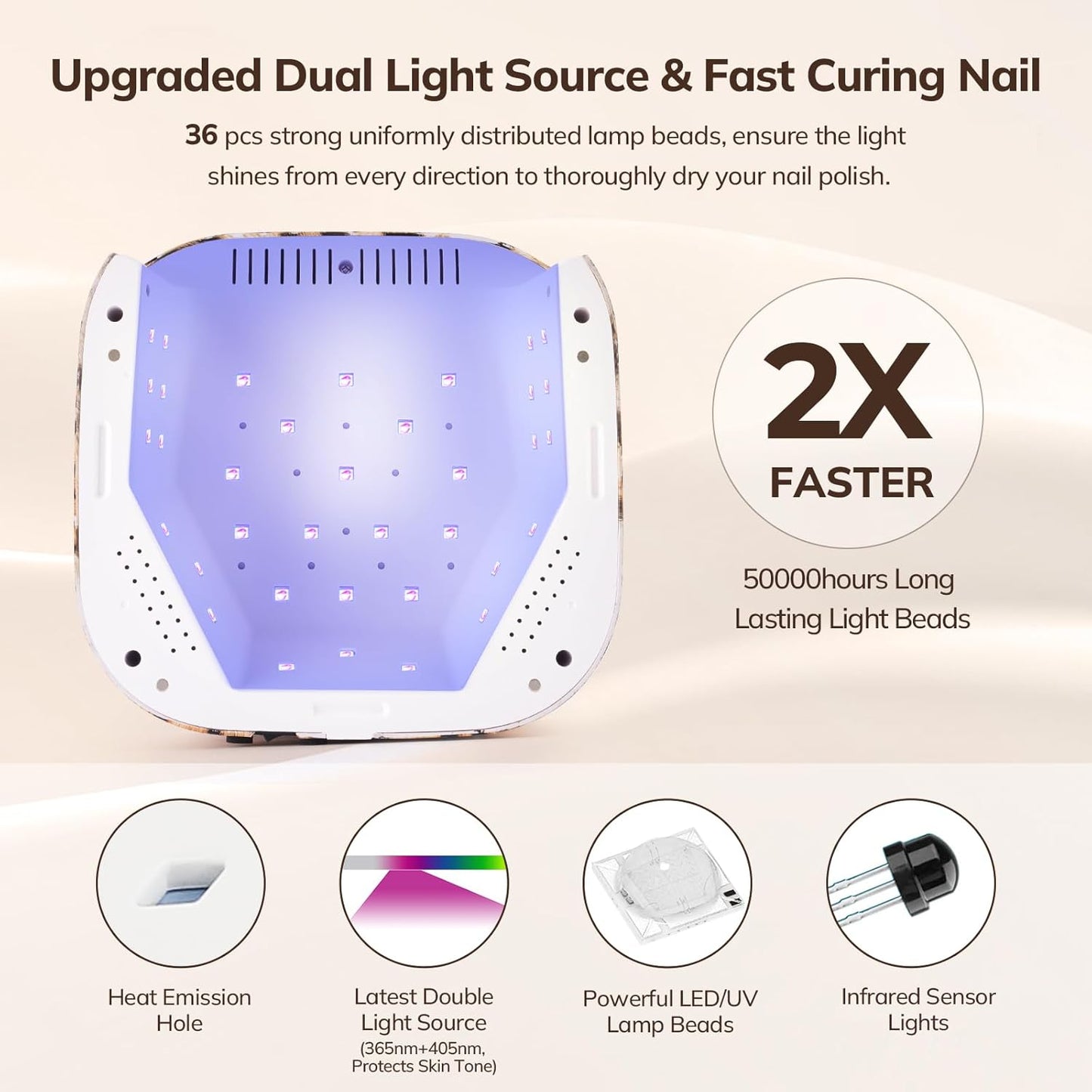 Lavinda LED Nail Lamp UV Light for Gel Nails 54W Cordless Rechargeable UV Lamp Nail Light with 4 Timer, 2X Faster Professional Gel Polish Curing Nail Dryer for Salon Use-Leopard Print