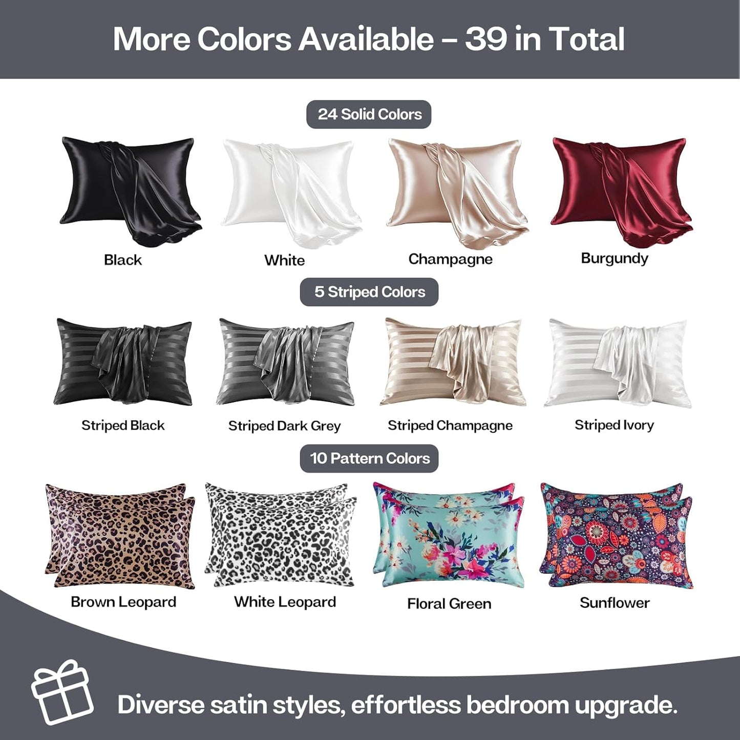 MR&HM Satin Pillowcase for Hair and Skin, Silk Satin Pillowcase 2 Pack, Standard Size Pillow Cases Set of 2, Silky Pillow Cover with Envelope Closure (20x26, Space Grey)