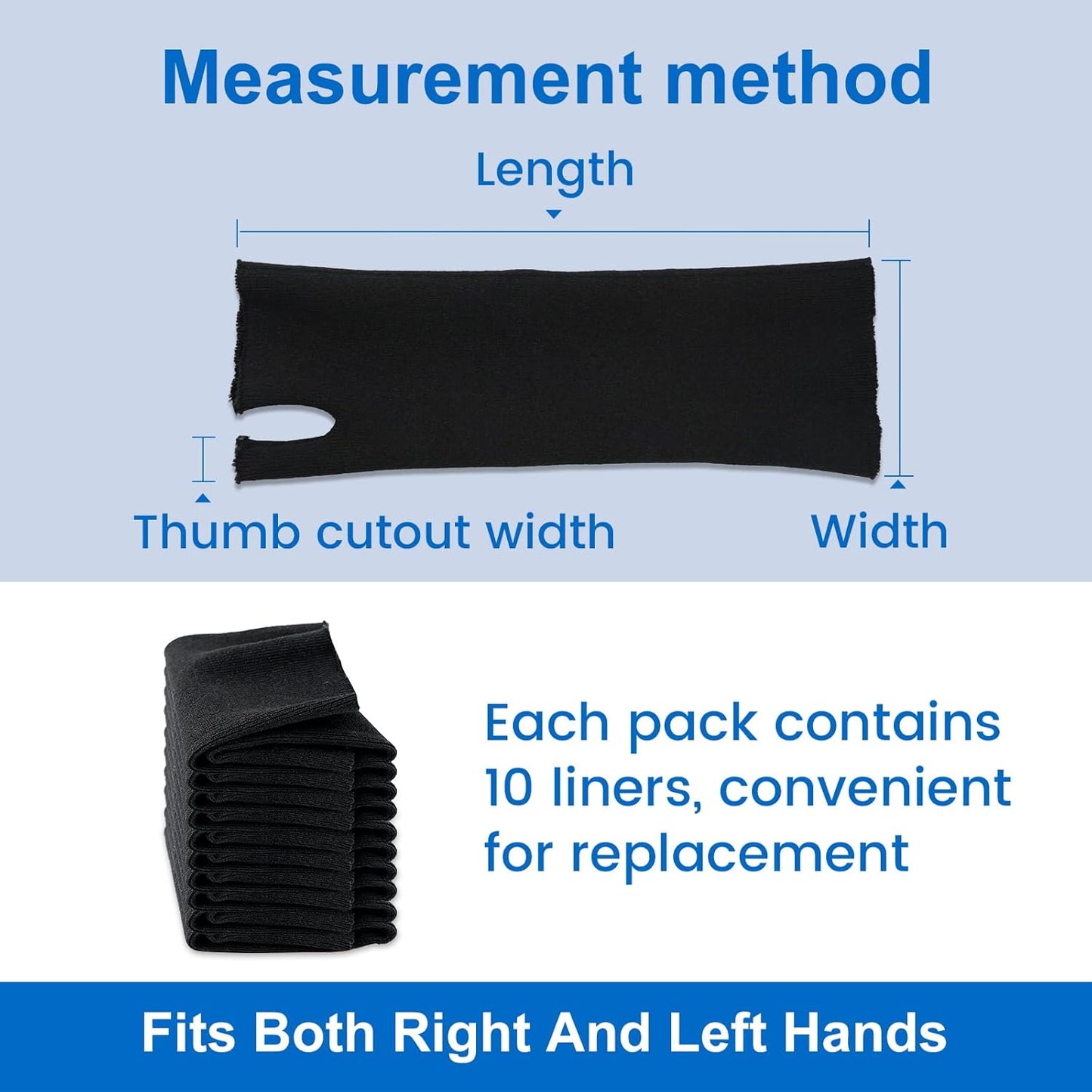 Velpeau Hand Socks for Splint (Pack of 10), Elastic Cotton Stockinette Tubing for Arm, Wrist Brace with Thumb Spica Liner, Gauze Sleeve, Under Cast Wrap, Arm Cover for Men and Women (Black, Firm Version, L)