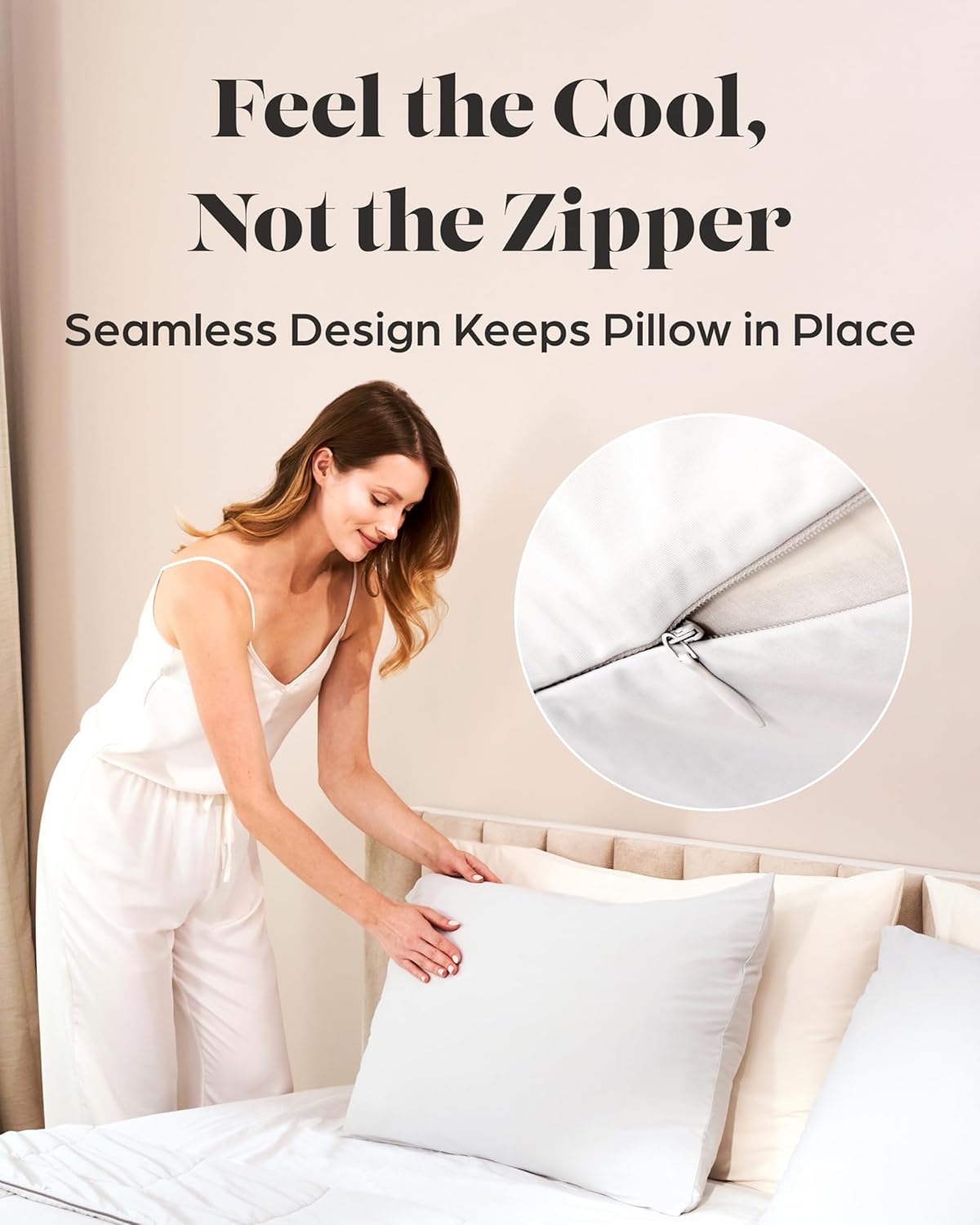 Lavish Comforts® Cooling Pillow Cases for Hot Sleepers – Silver-Infused Smart Fabric, Hypoallergenic, Zippered Pillow Covers for Acne, Frizz & Night Sweats – Ivory, 20x30 Inches (Set of 2)