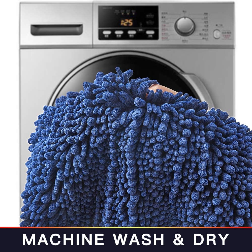 Walensee Bathroom Rug Non Slip Bath Mat (32x20 Dark Blue) Water Absorbent Super Soft Shaggy Chenille Machine Washable Dry Extra Thick Perfect Absorbant Best Large Plush Carpet for Shower Floor