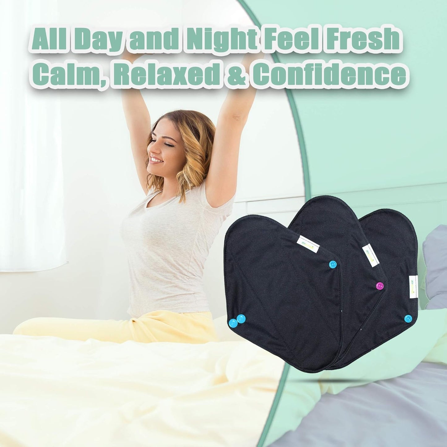 wegreeco Charcoal Reusable Menstrual Pads - Reusable Sanitary Pads | Reusable Panty Liners | Soft Cloth Menstrual Pad- 6 Pack with 1 Cloth Mini Wet Bag (Large, Black)