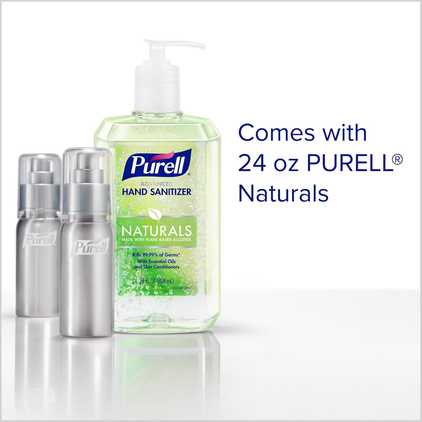 PURELL Advanced Hand Sanitizer Naturals + Refillable Aluminum Bottles, (2) 2 fl oz Travel-Size Bottles (Shipped Empty) and (1) 24 fl oz Refill (Pack of 1) – 3282-12KIT-EC