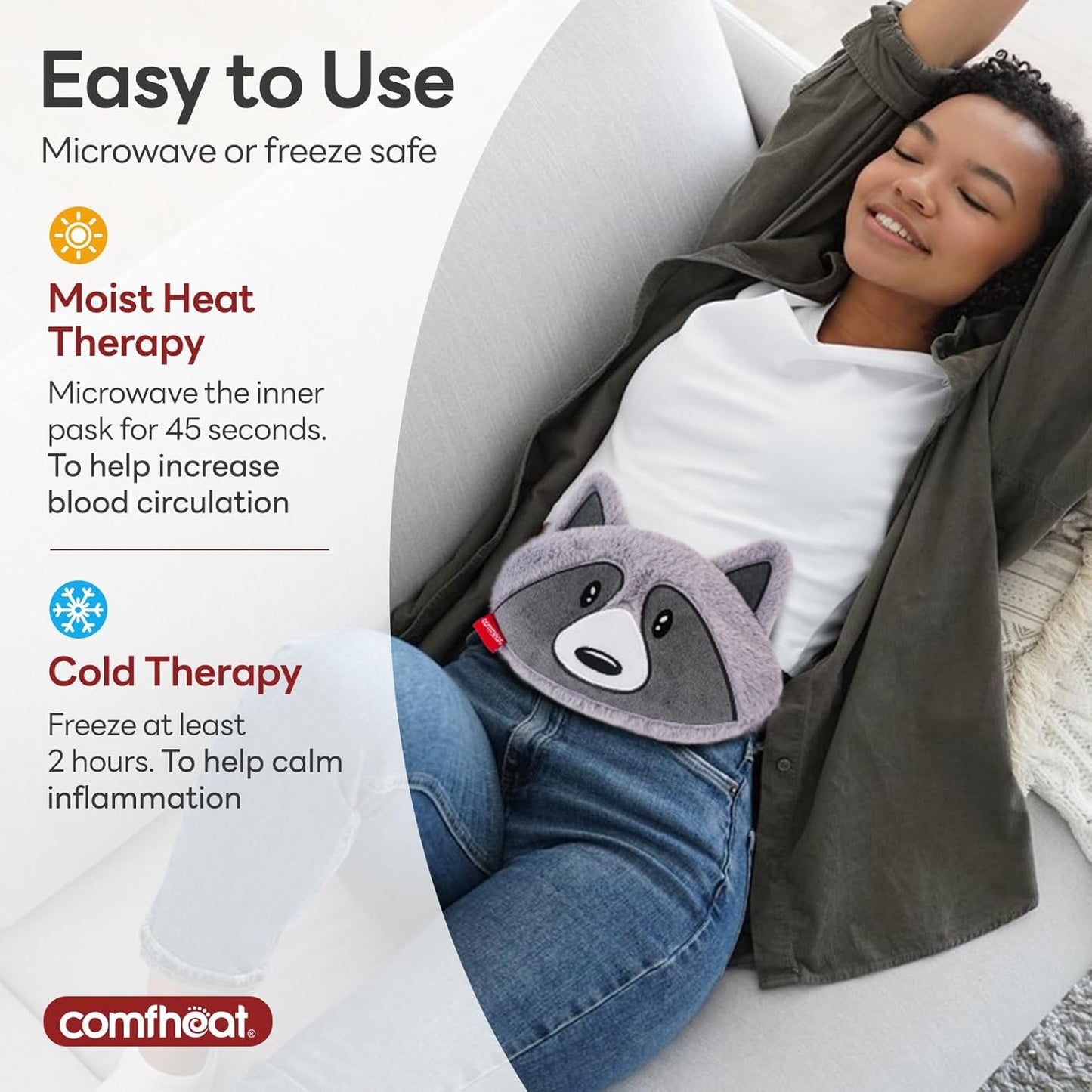 Raccoon Microwave Heating Pad - Hot & Cold Therapy with Natural Flaxseed Filling, Moist Heat for Cramps, Shoulder, Muscle Pain Relief, Natural Heat Pack Moist Heat with Washable Cover