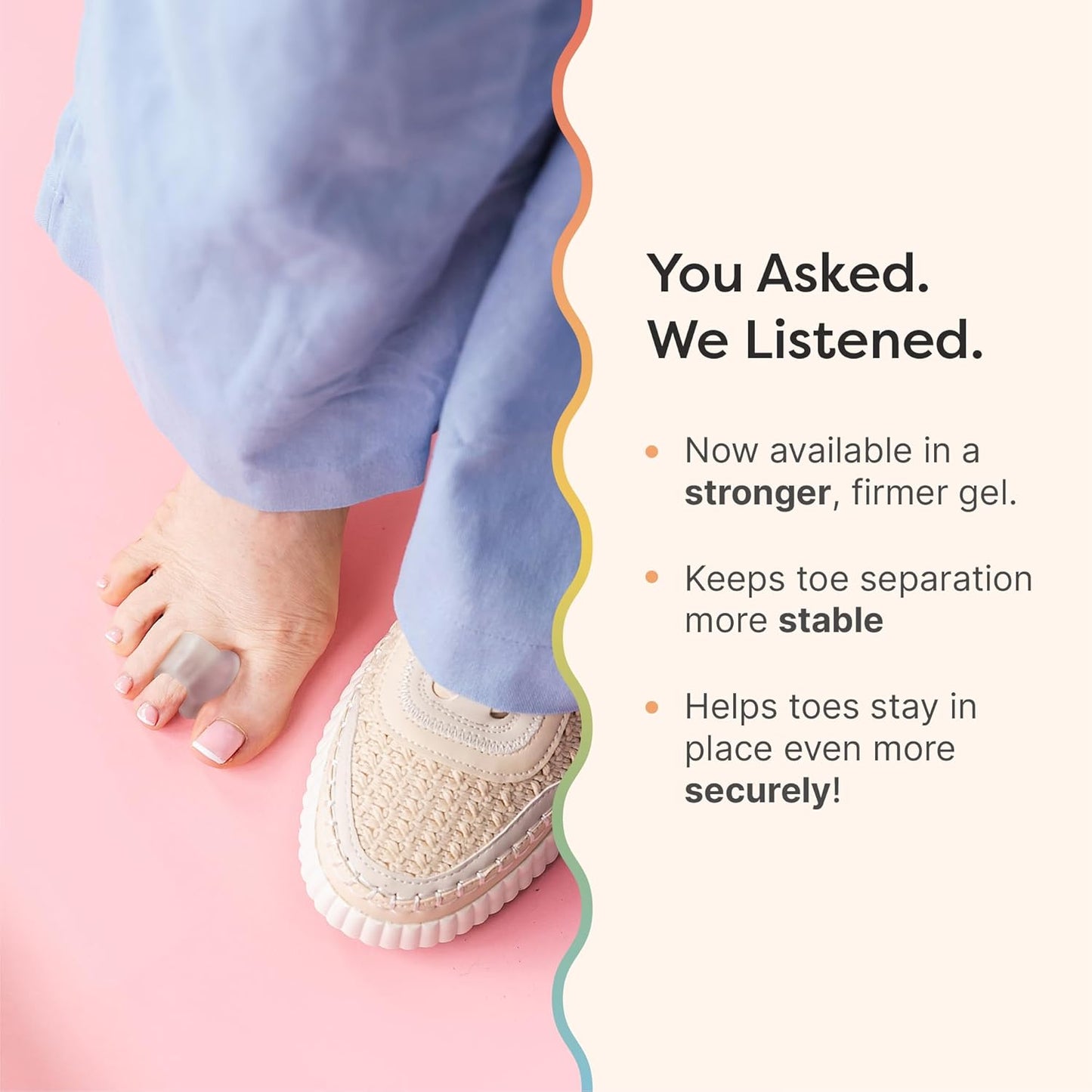 ZenToes Gel Toe Separators for Overlapping Toes, Bunions, Big Toe Alignment, Corrector and Spacer - 4 Pack (Firm Frosted Clear)