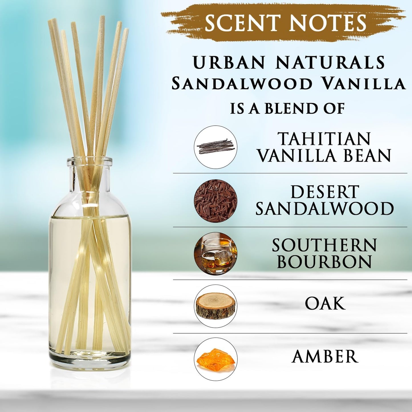 Urban Naturals Sandalwood & Vanilla Reed Diffuser Oil Gift Set | Tahitian Vanilla intermeshes & Desert Sandalwood Mingle to Create a Southern Bourbon Scent! | Great Idea