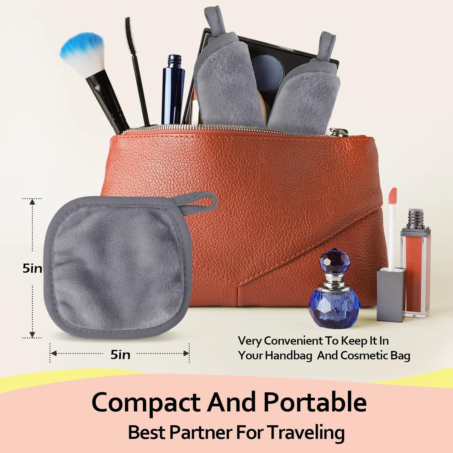 HOMEXCEL Makeup Remover Cloth 12 Pack,Reusable Makeup Remover Pads, Washable Ultra Soft Facial Cleansing Cloths For All Skin Types, 5 X 5 In, Grey