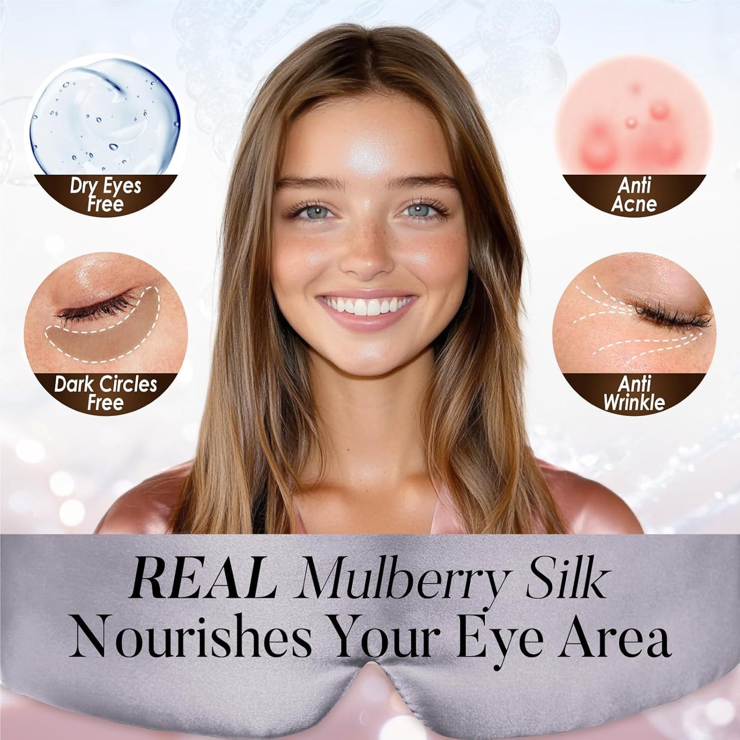 LULUSILK Reversible Mulberry Silk Sleep Mask for Women and Men, Adjustable Real Silk Eye Mask for Sleeping, Grey and Black, Pack of 1