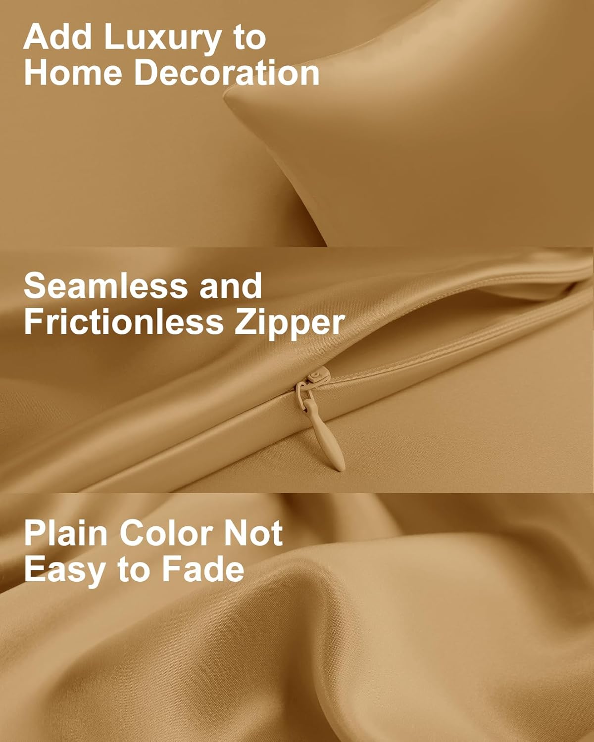 THXSILK Set of 2 100% Mulberry Silk Pillowcase for Hair and Skin, Grade 6A+ Mulberry Silk Pillow Cases with Hidden Zipper, Hypoallergenic Pillow Case Cover with Zipper(Queen 20"x30", Metallic Gold)