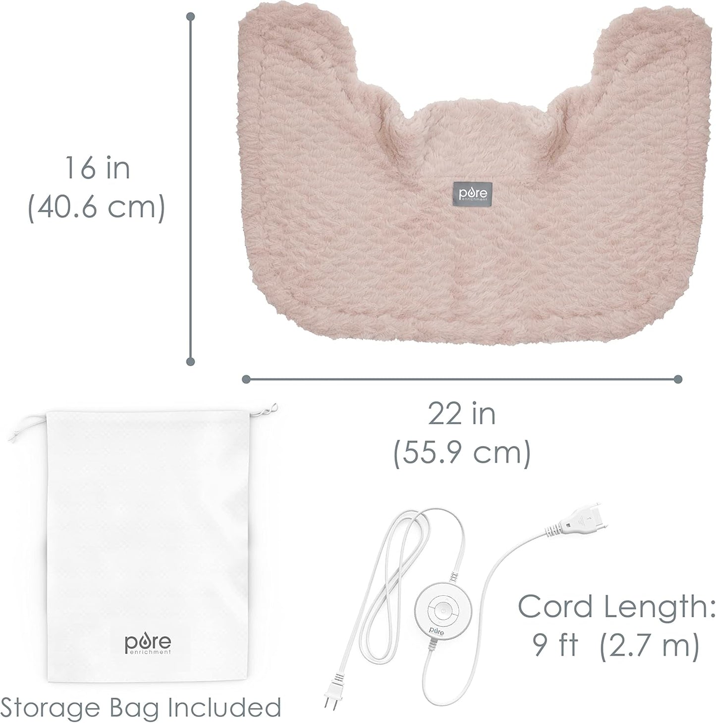 Pure Enrichment® PureRadiance™ Neck & Shoulder Luxury Heating Pad for Pain Relief, Modern Design, Soft Faux Fur & Micromink, 6 Heat Settings, Machine Washable, Universal Fit, 16” x 22” (Rose Quartz)…