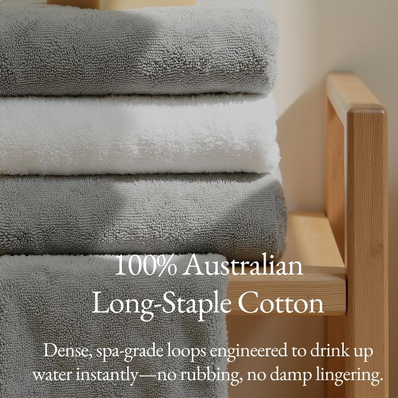 Italic Ultraplush 12-Piece Family Towel Set – Luxury Bath Towels, Hand Towels & Washcloths – Plush, Quick Dry 800GSM 100% Australian Cotton for Bathroom & Spa (Light Gray)