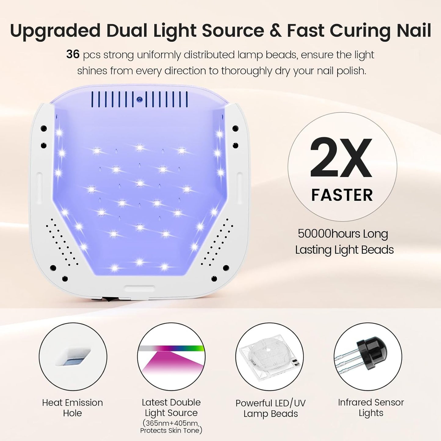 Lavinda 54W Nail Lamp UV Light for Gel Nails Rechargeable Cordless UV Lamp Nail Light with 4 Timer, 2X Faster Professional Gel Polish Curing Nail Dryer for Salon Use-Cherry Print