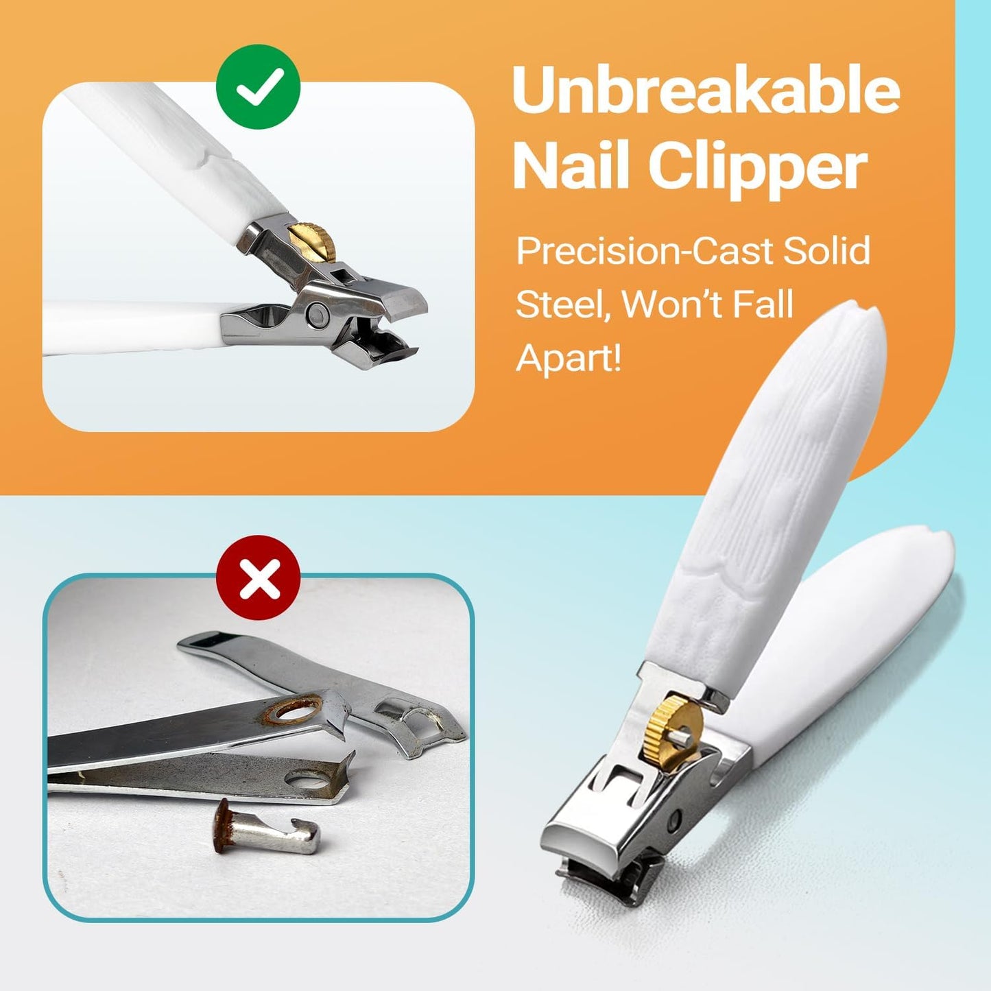 Heavy Duty Nail Clippers for Thick Toenails & Fingernails - Razor-Sharp Stainless Steel Blades with Wide Jaw, Anti-Slip Grip, Safety Lock & Splash Guard (Seniors/Men/Women/Kids)