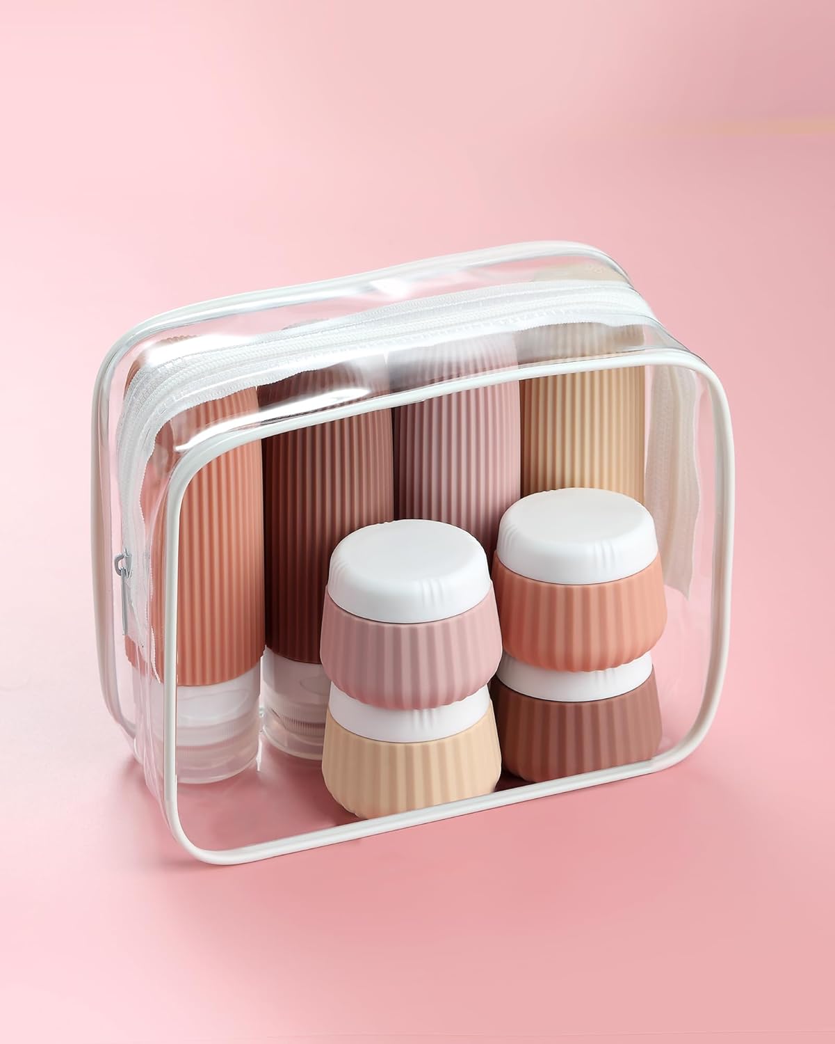 Travel Bottles - 8 Pack, TSA Approved 3 oz Travel Containers for Toiletries, Clear Bag, Leak Proof Silicone Squeezable Essentials Jars