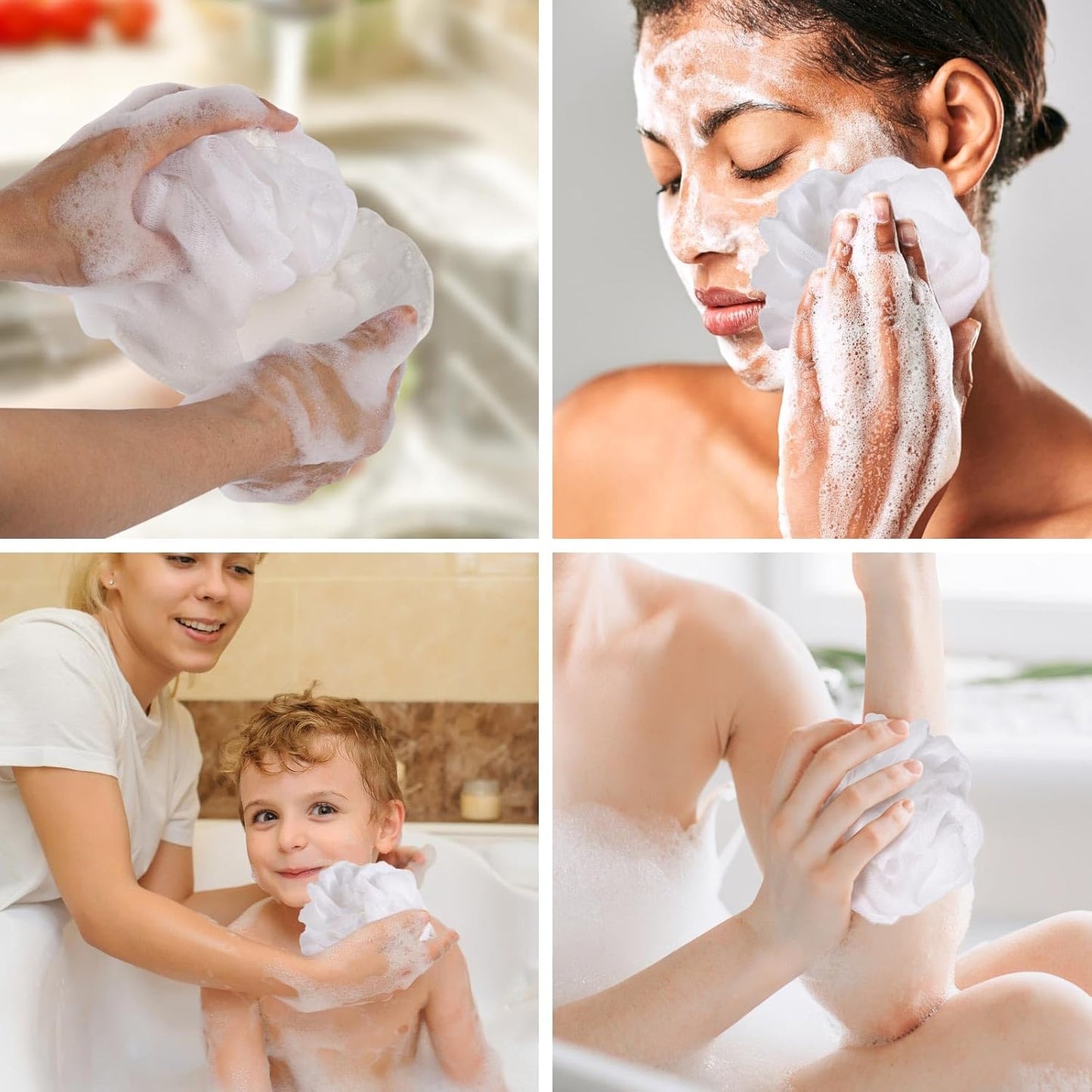 8Pcs Small Loofah Travel Size Bath Sponge 35g/pc Shower Puff Mesh Pouf Exfoliating Bath Scrunchies - White