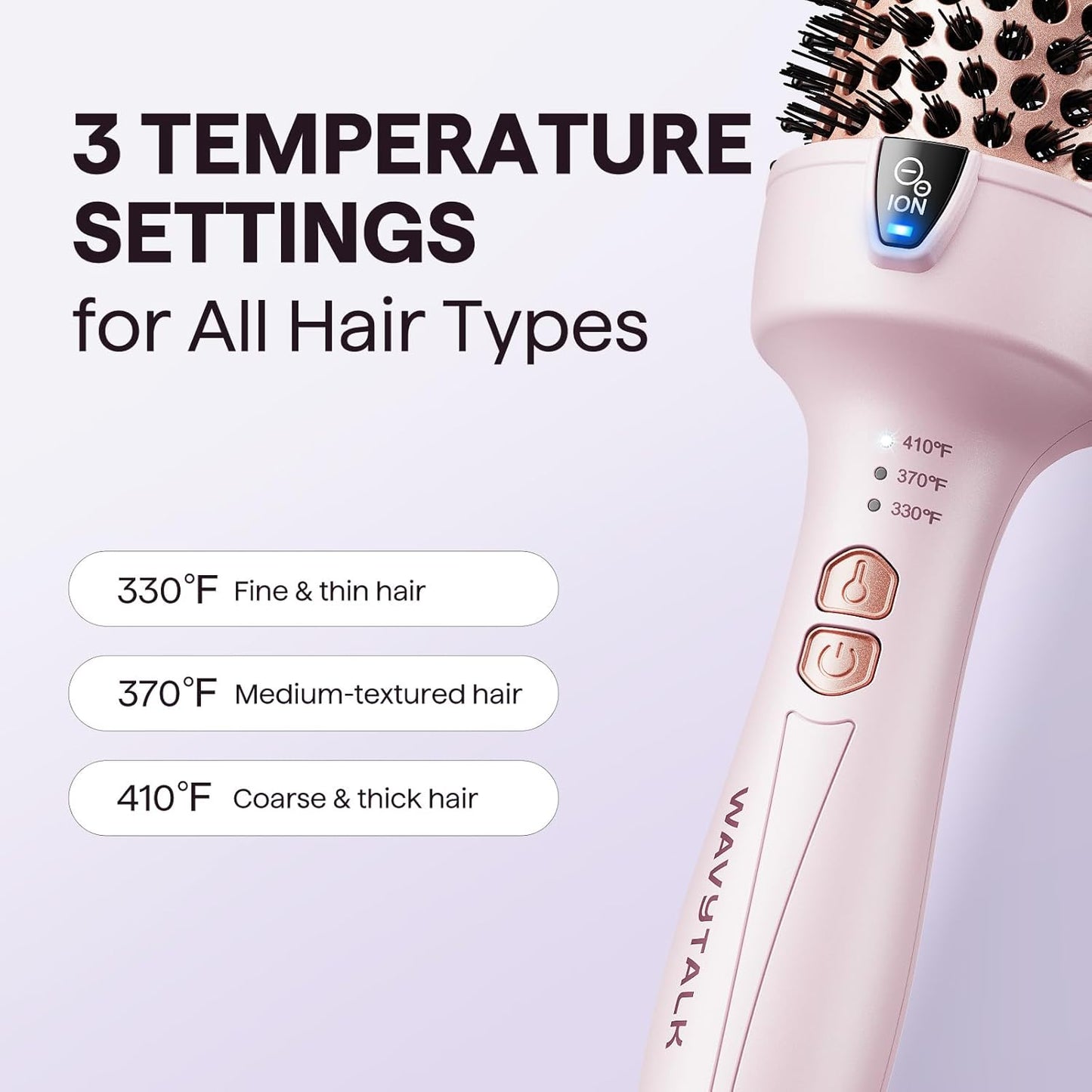 Wavytalk Thermal Brush, Blowout Express 1.7 Inch Blowout Brush, Negative Ion Technology for Creating Smooth Relax Blowouts, Give The Hair Body and Shine, Millennial Pink