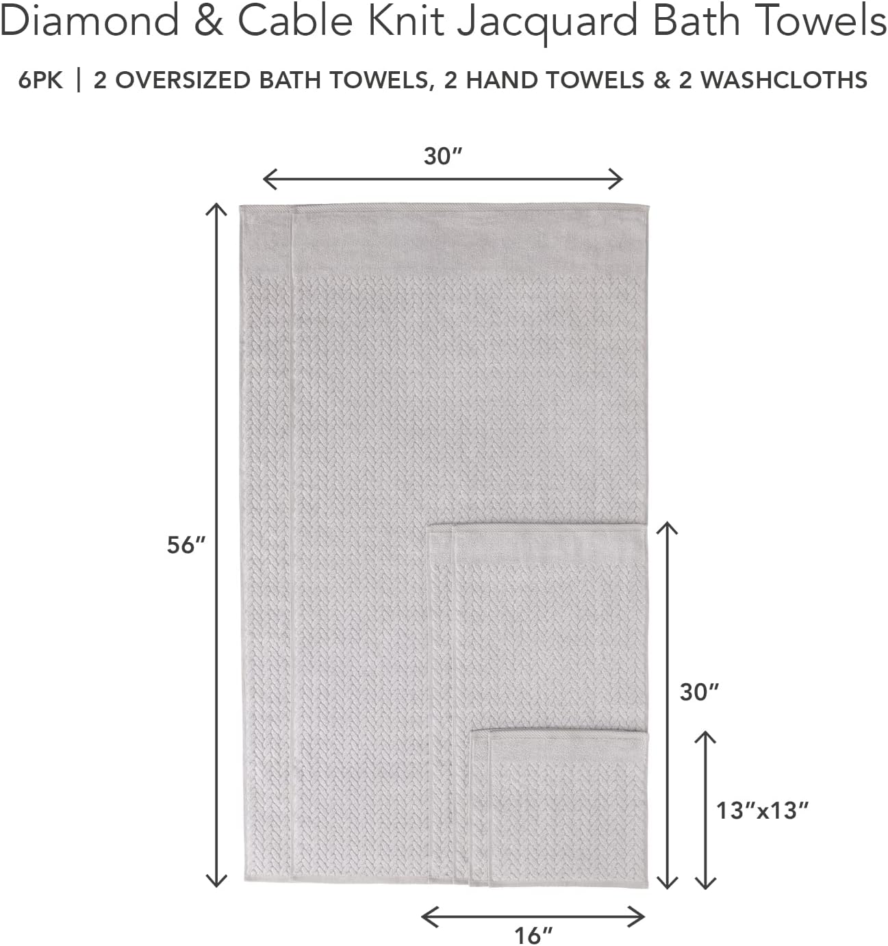 Texere 100% Organic Cotton Jacquard 650 GSM Premium Bath Towel Sets - Extra Absorbent Quick Dry and Plush, 2 Large Bath Towels, 2 Hand Towels, 2 Washcloths (Cable, Light Taupe, 6 Piece)